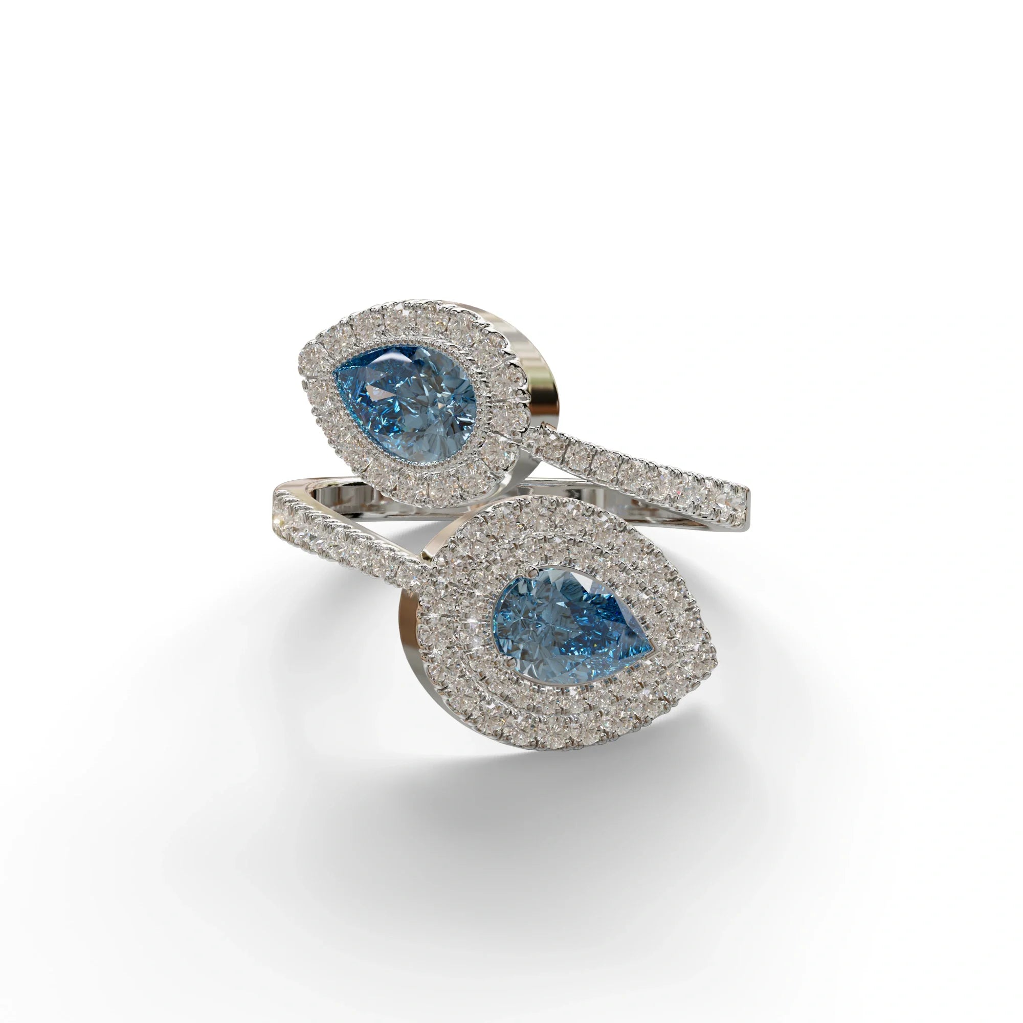 2 Carat Blue Pear Cut Halo & Pave Lab Grown Diamond Ring - Ahurissant - 10K Solid Gold / White Gold