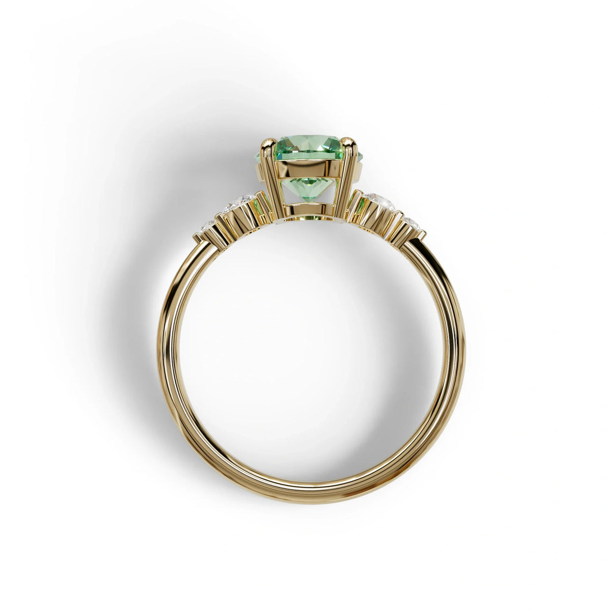 Green Round Three Stone Lab Grown Diamond Engagement Ring - Romance