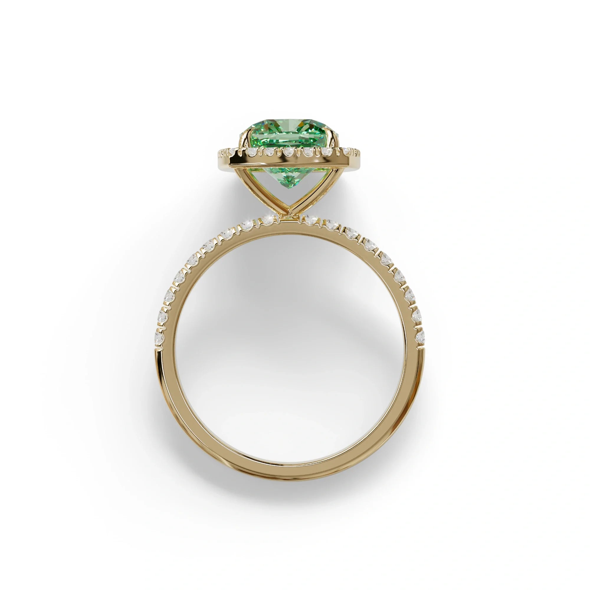 Green Cushion Cut Halo & Pave Lab Grown Diamond Engagement Ring - Rosa