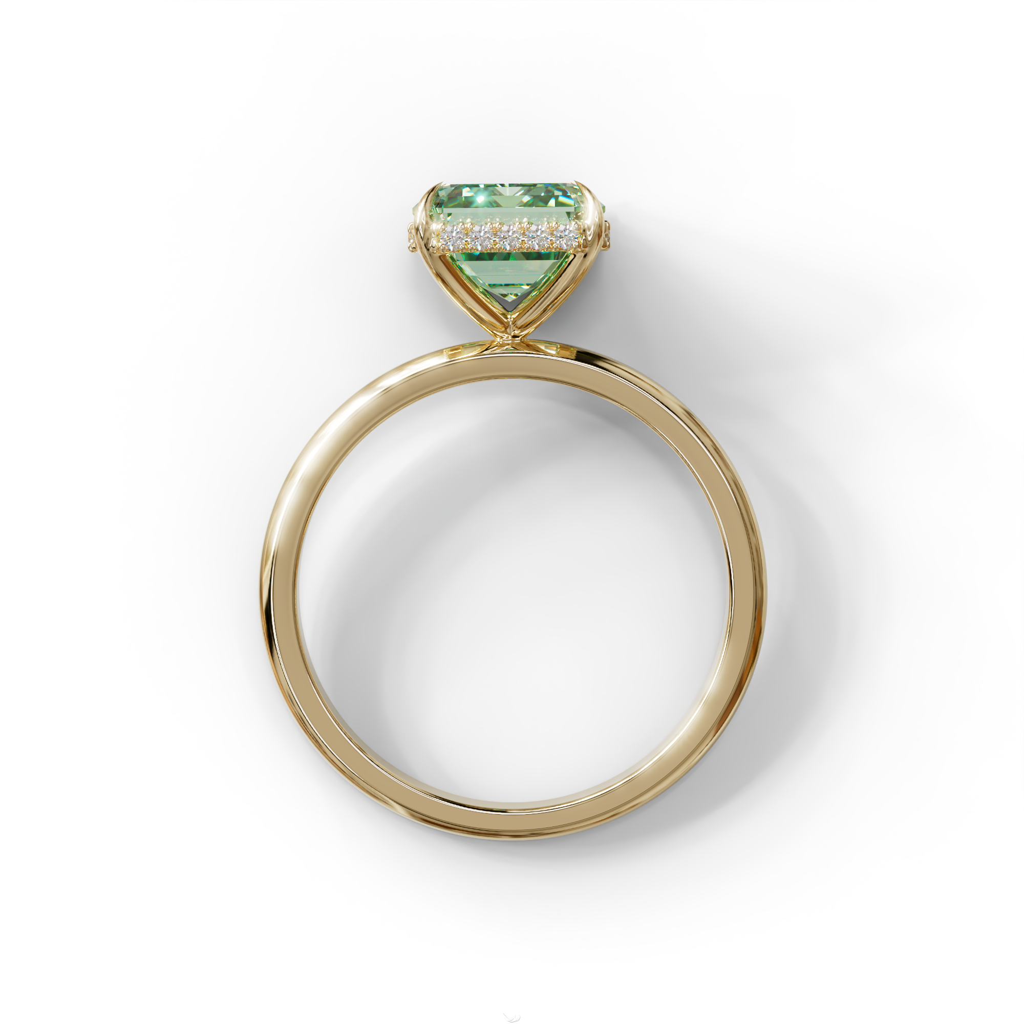 3 Carat Green Emerald Cut Hidden Halo & Claw Setting Lab Grown Diamond Ring
