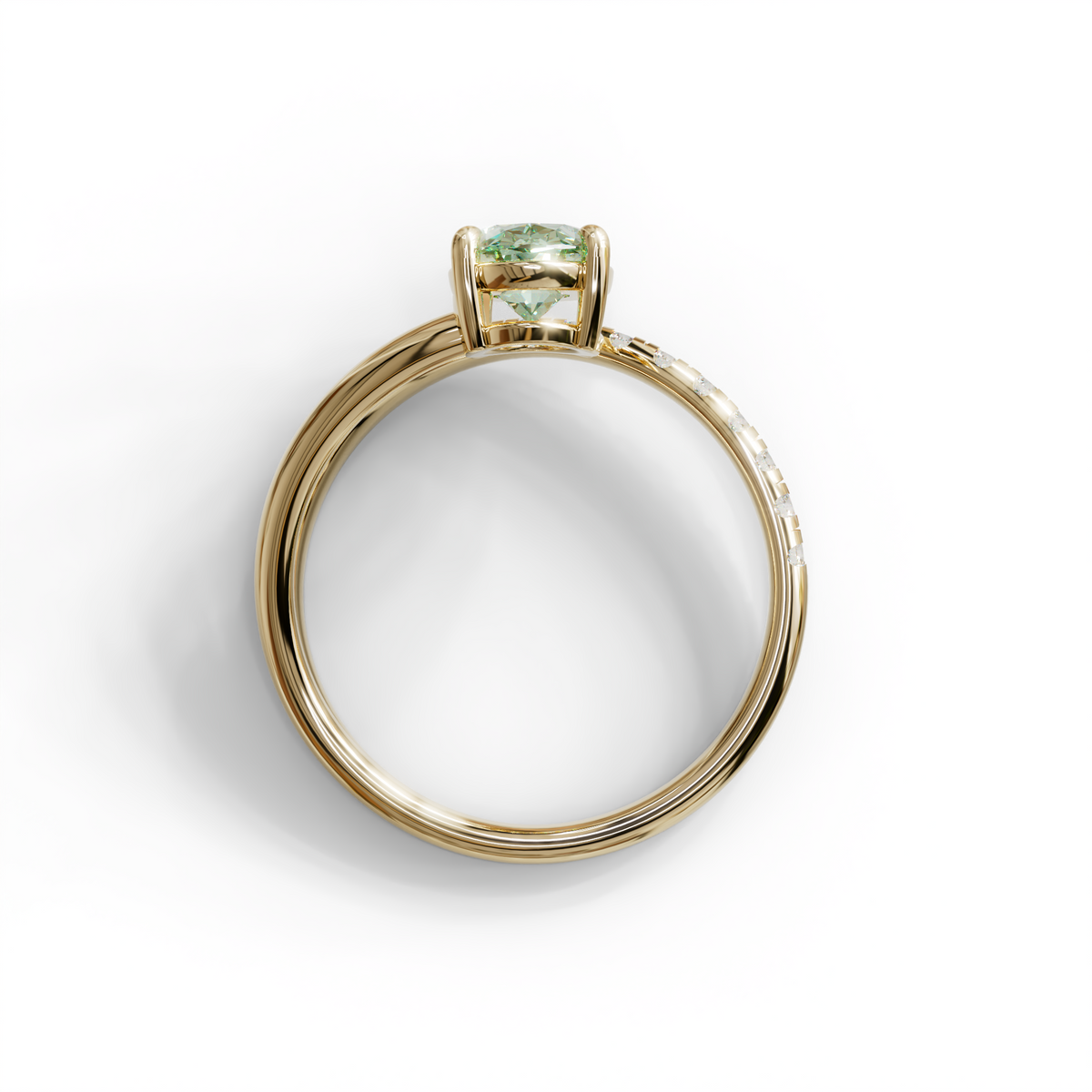 1.5 Carat S-Curve Green Oval Diamond Pave-set Diamond Ring - Bypass