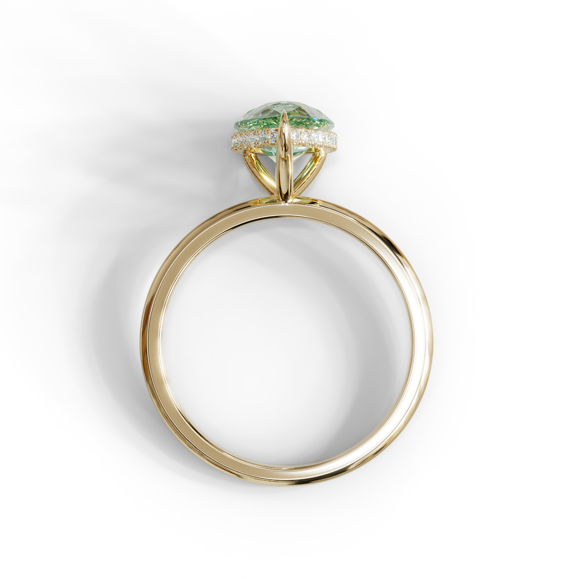 3.5 Carat Green Pear Cut Hidden Halo Lab Diamond Ring