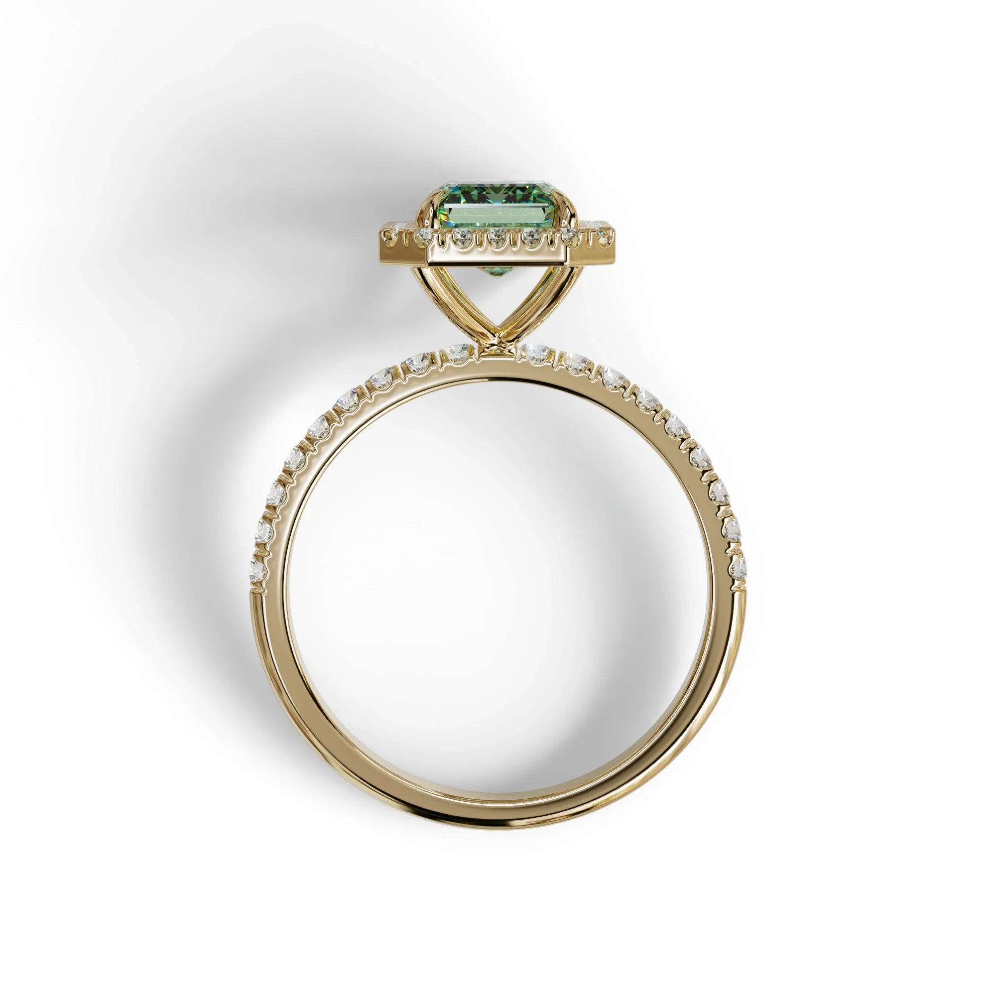 Green Emerald Cut Halo & Pave Lab Grown Diamond Engagement Ring - Viola