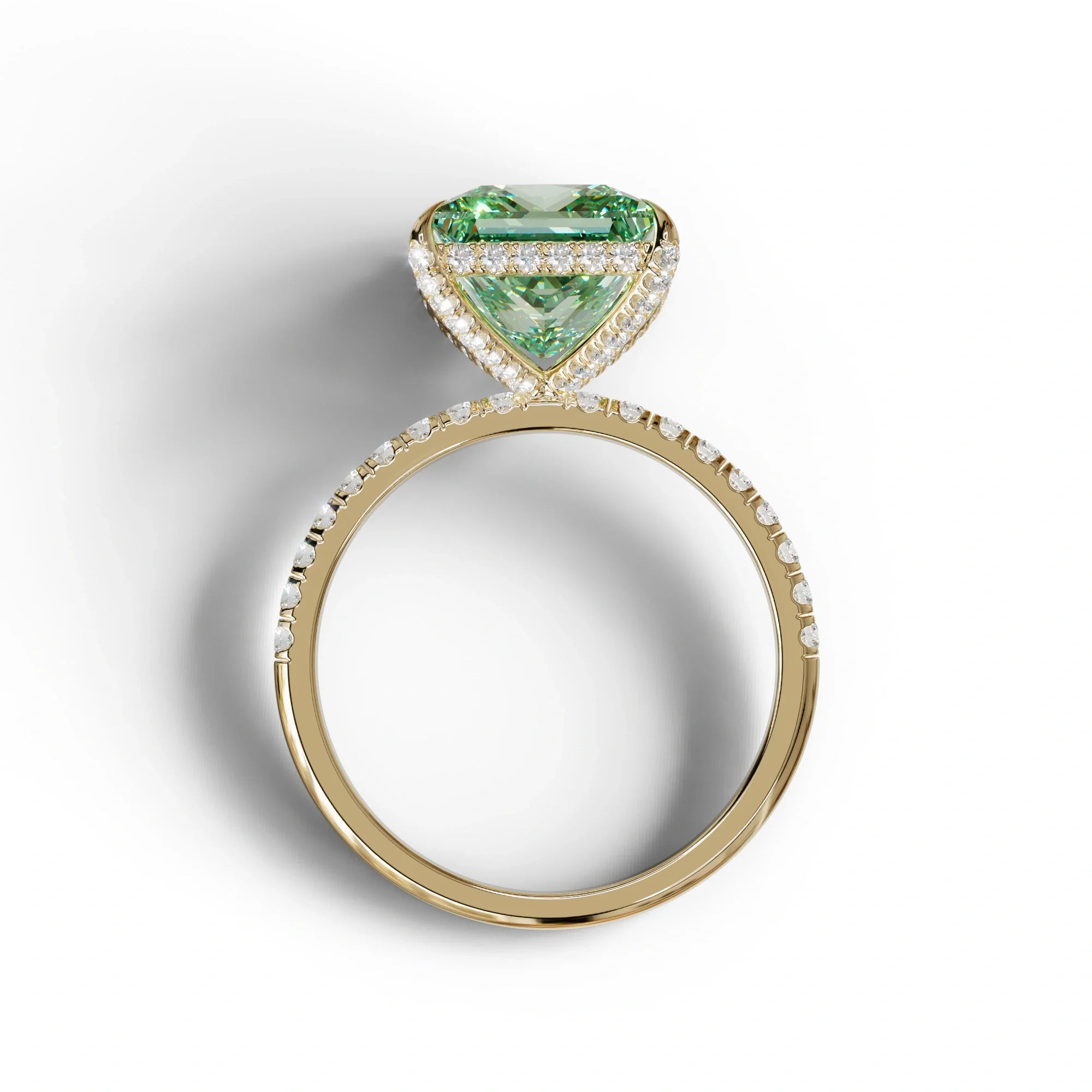 3 Carat Green Princess Cut Hidden Halo & Pave Lab Diamond Ring