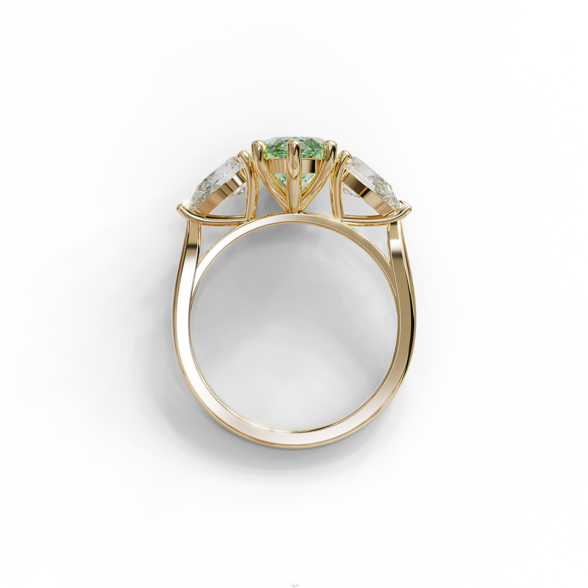 3 Carat Fancy Green Marquise & Pear Cut Three Stone Lab Grown Diamond Engagement Ring