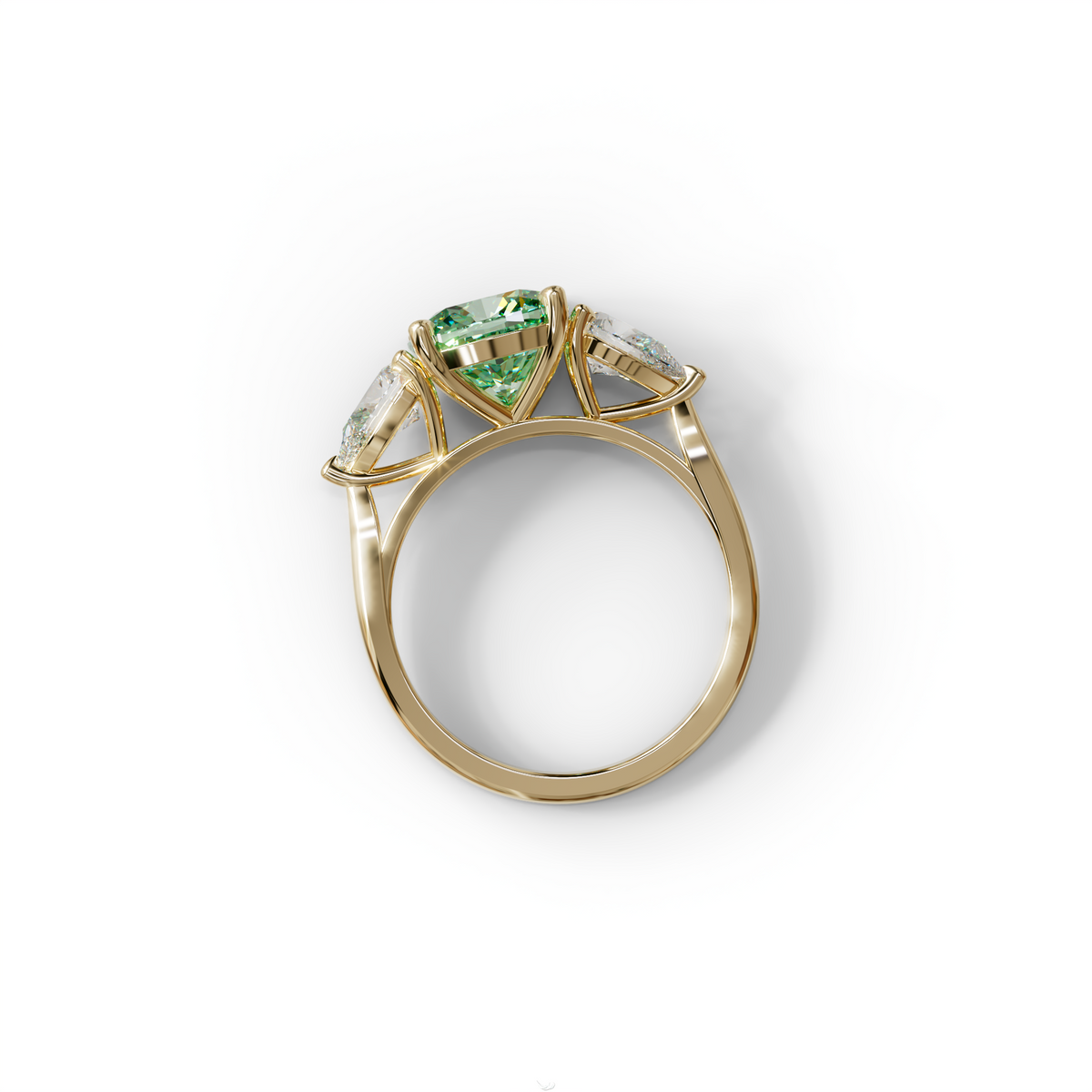 3 Ct Green Cushion Cut Lab Diamond In 3 Stones Claw Prongs Setting Ring