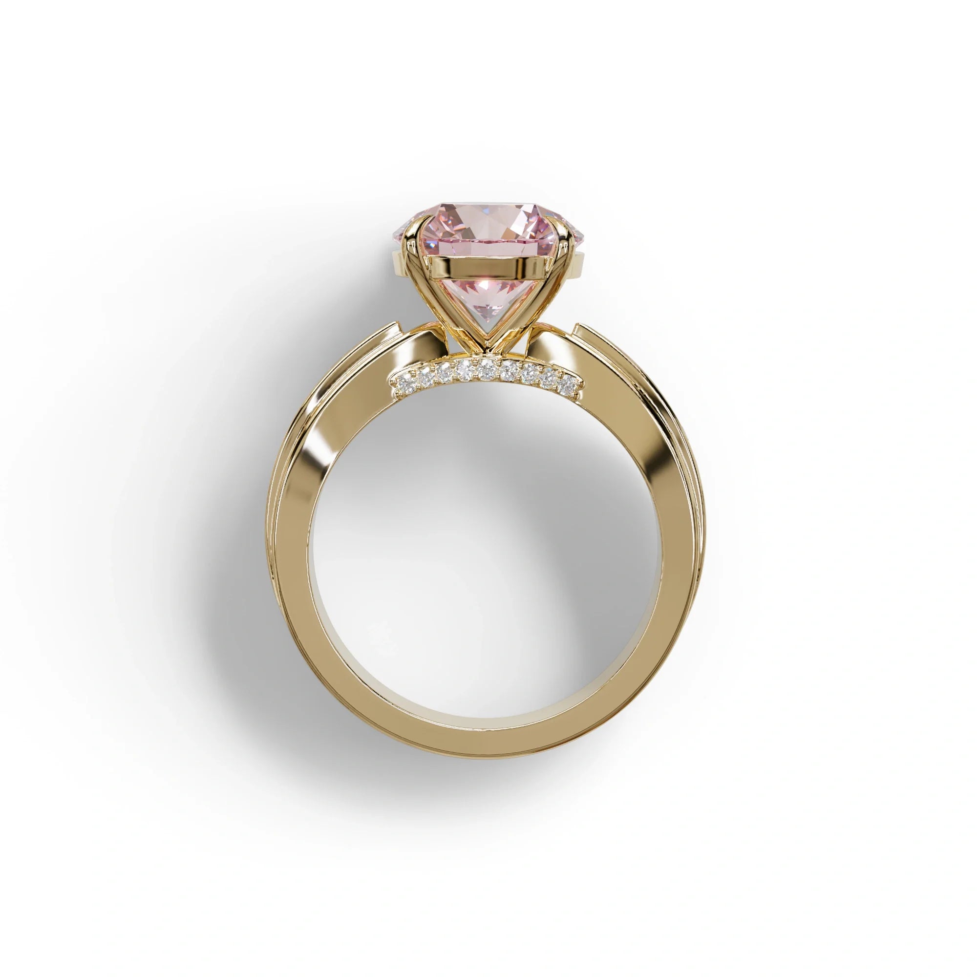 2.5 Carat Pink Round Shaped Lab Diamond Ring V-Shank Pave Setting -Je t’adore