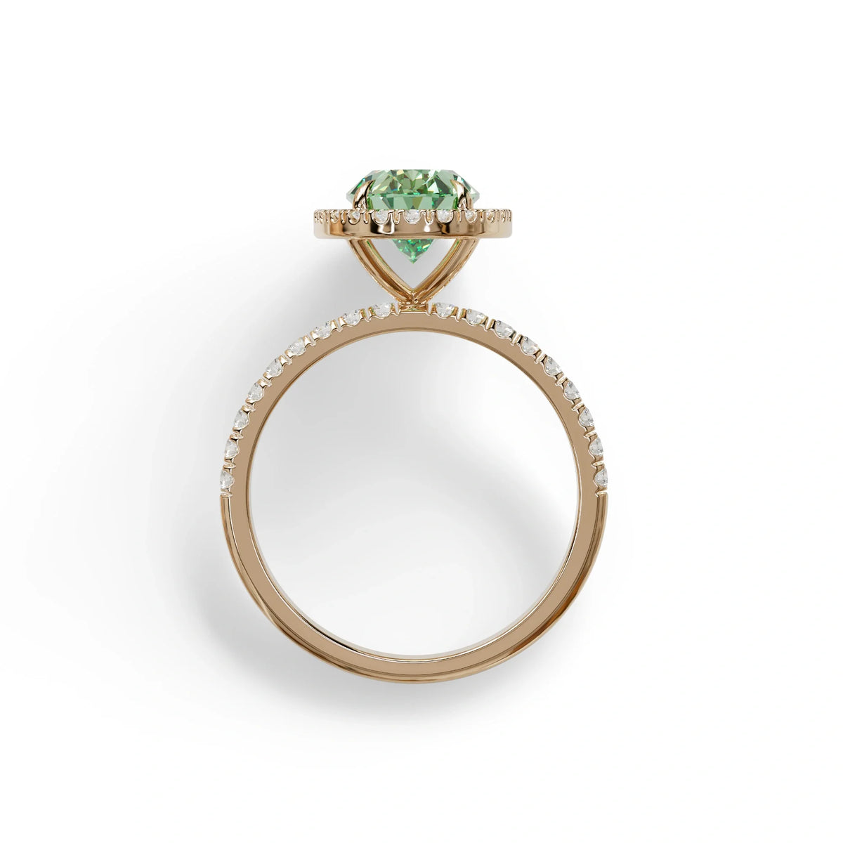 Green Oval Cut Halo & Pave Lab Grown Diamond Engagement Ring - AnnaBella