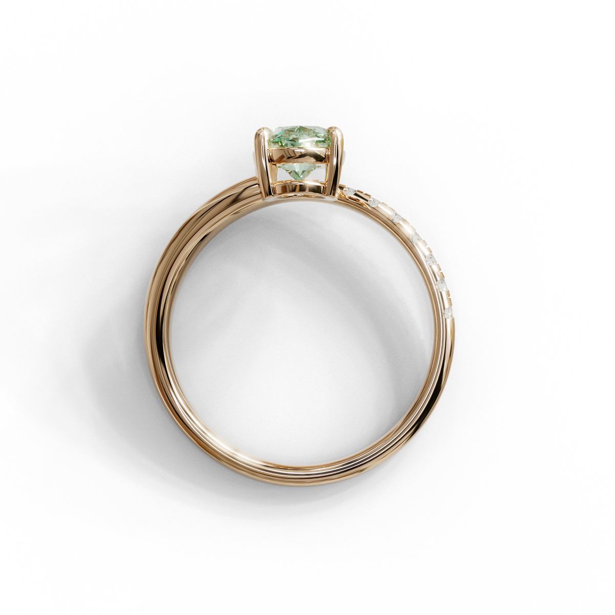 1.5 Carat S-Curve Green Oval Diamond Pave-set Diamond Ring - Bypass