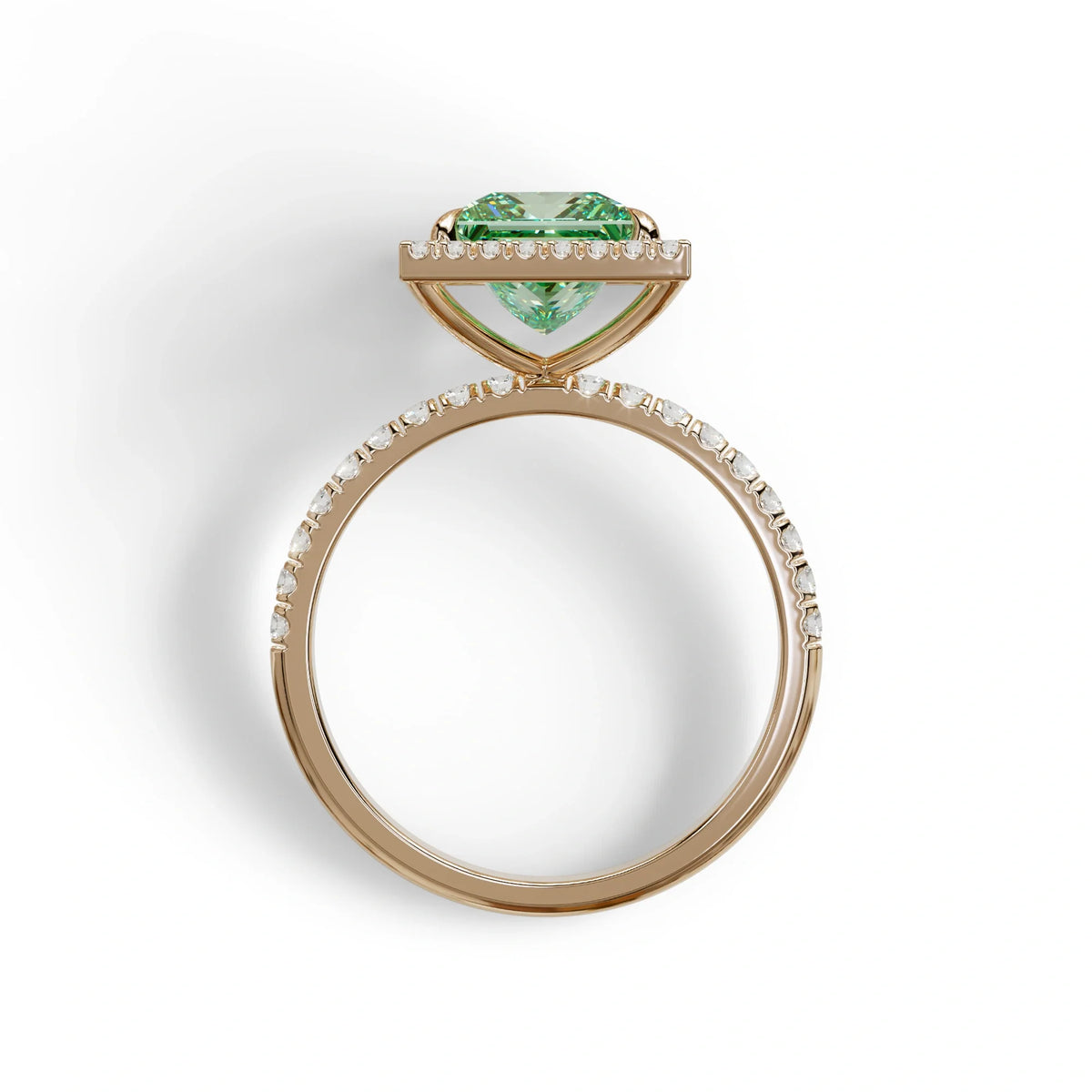 2 Carat Green Princess Cut Halo & Pave Lab Diamond Ring - Diamond Prime