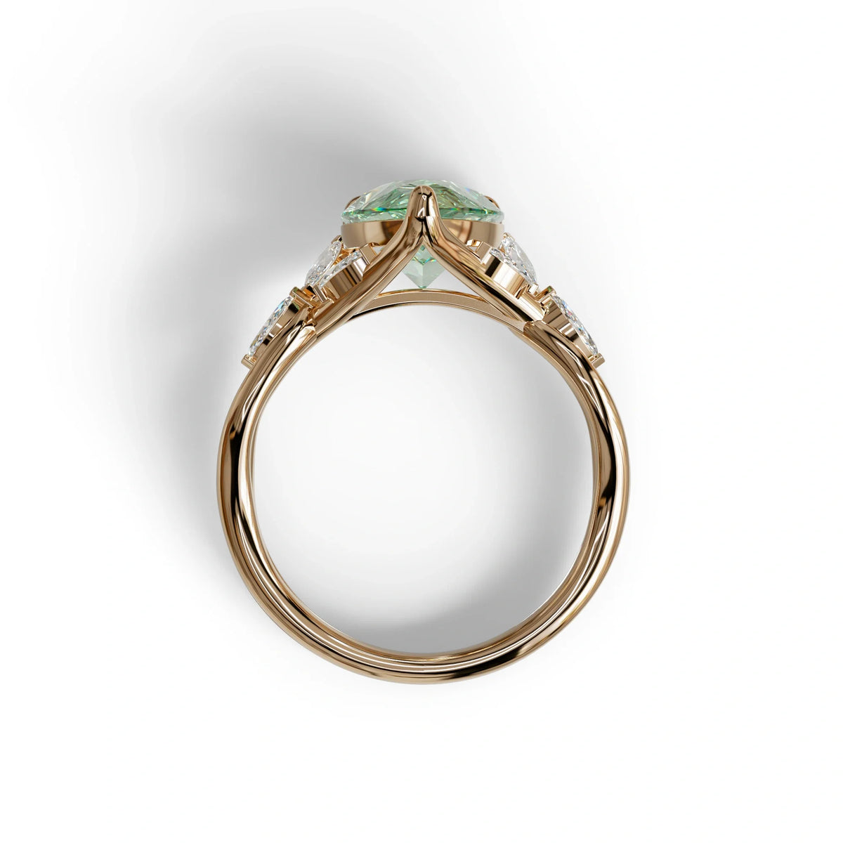 3 Carat Green Pear Cut Cluster-Vintage Setting Lab Grown Diamond Ring - Celena