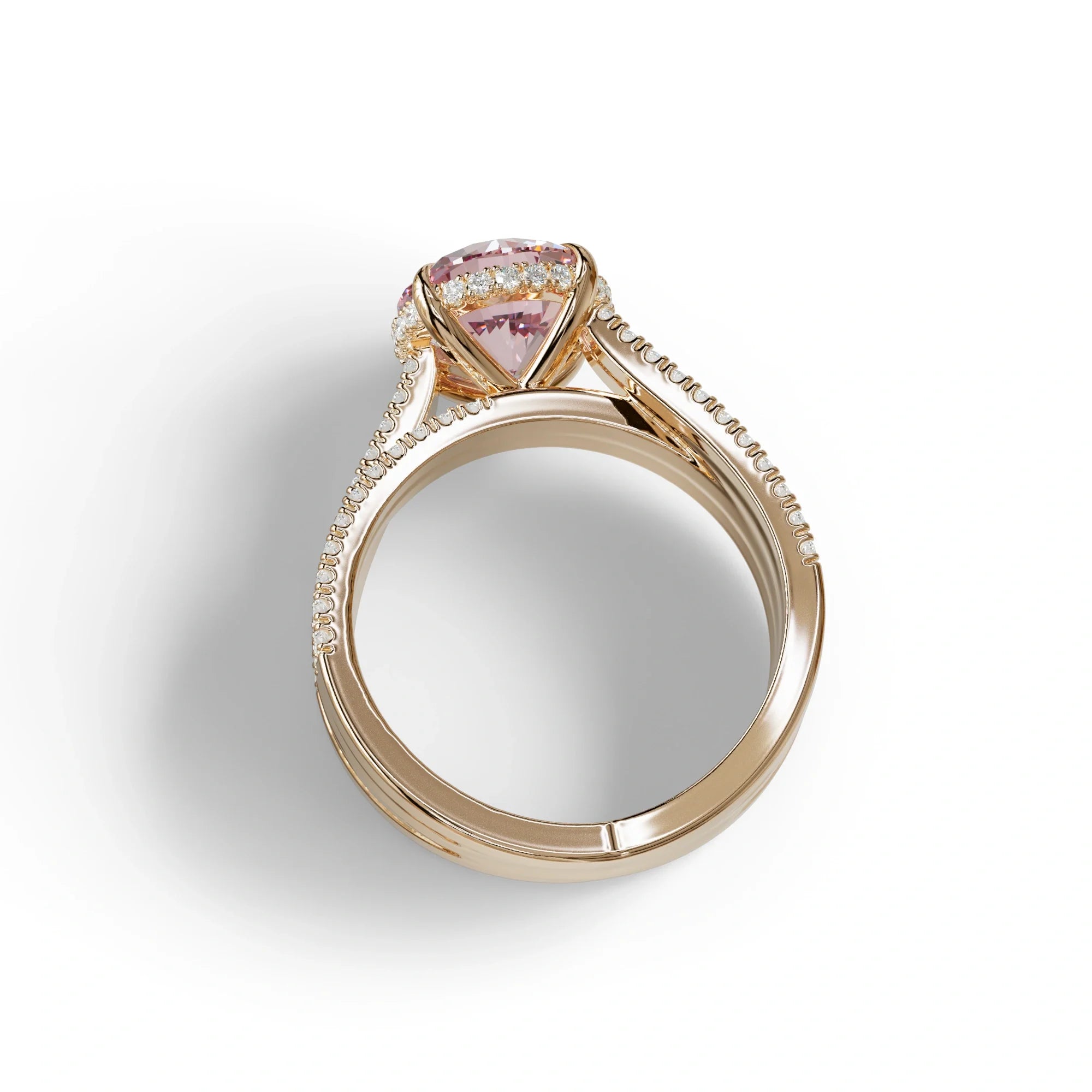 2 Carat Pink Round Cut Hidden Halo Lab & Pave Lab Diamond Ring - Je t’aime