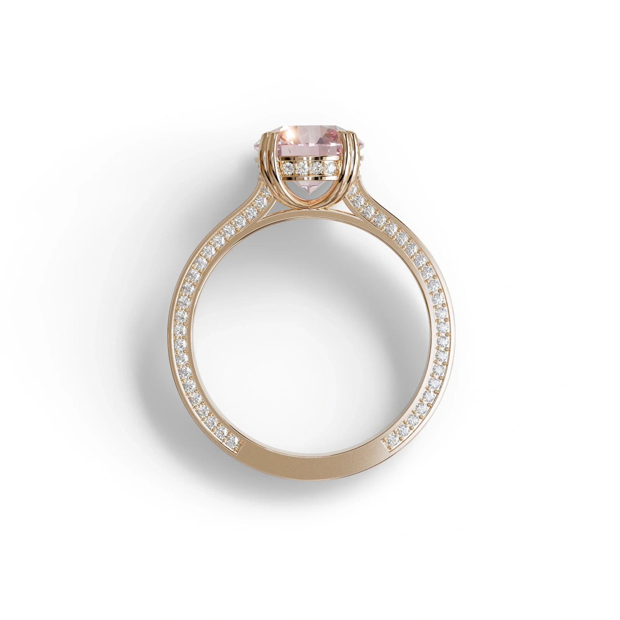 2 Carat Pink Round Cut Hidden Halo Lab Diamond Engagement Ring - Maeve