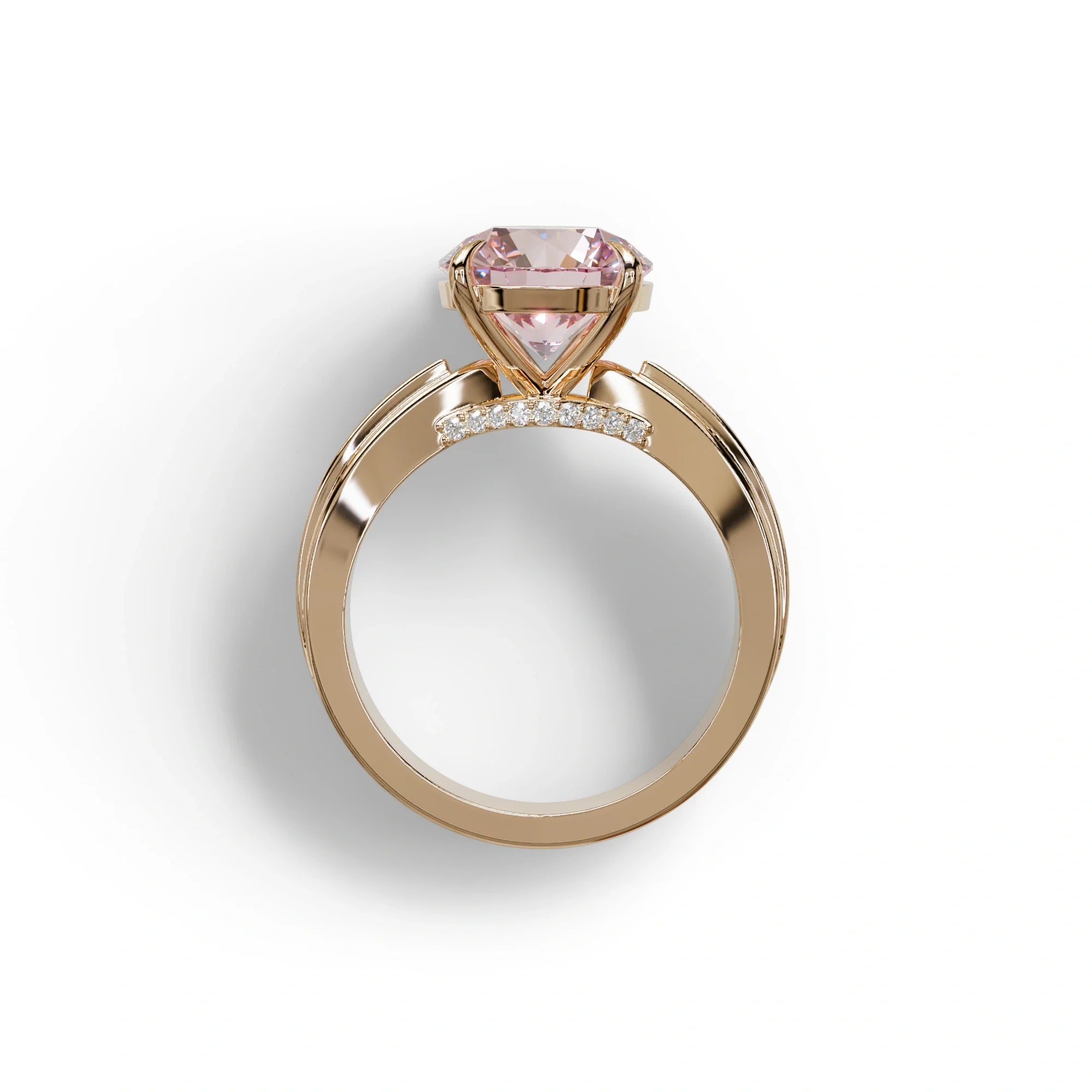 2.5 Carat Pink Round Shaped Lab Diamond Ring V-Shank Pave Setting -Je t’adore