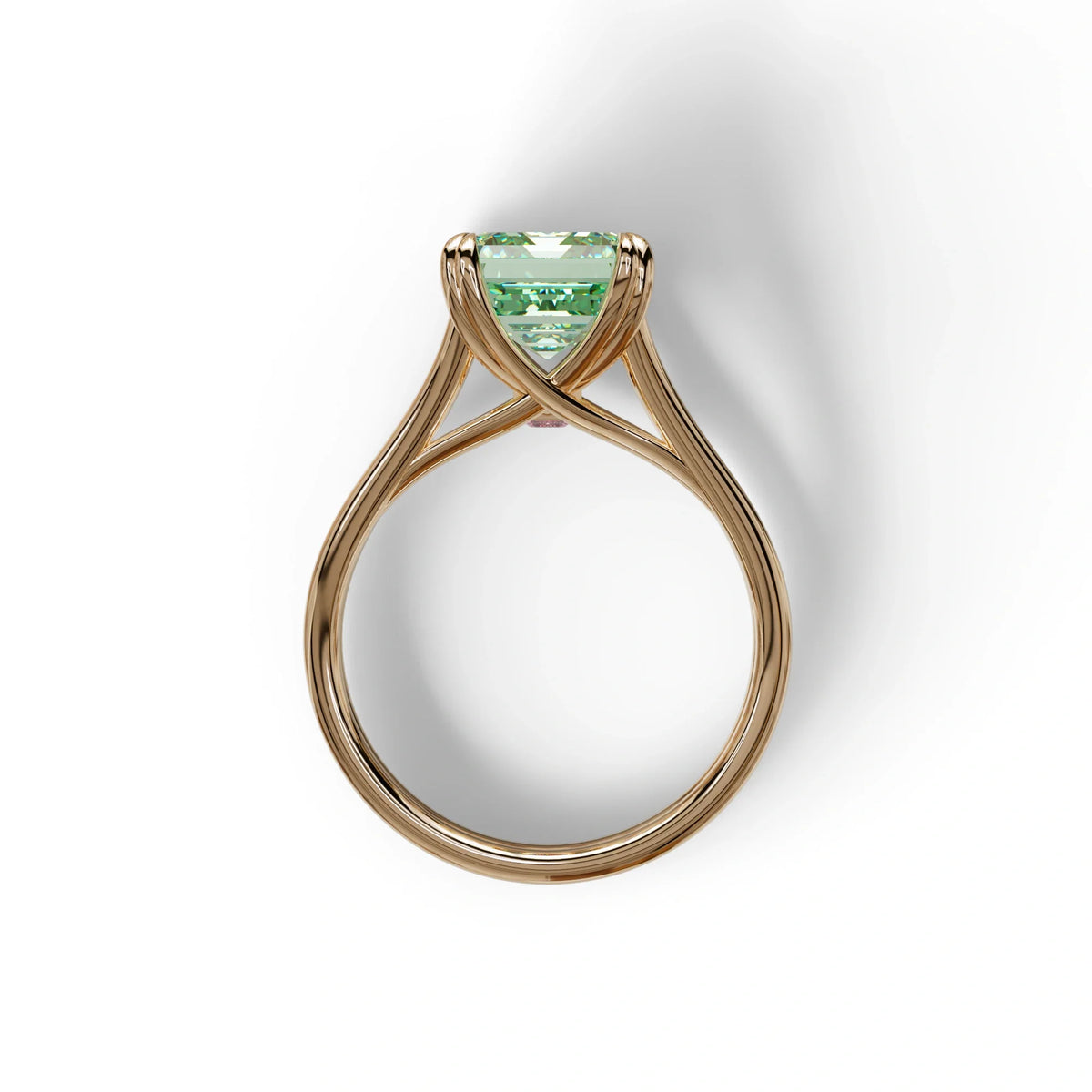 4 Carat Fancy Green Emerald Cut Lab Grown Diamond Engagement Ring - Tesira