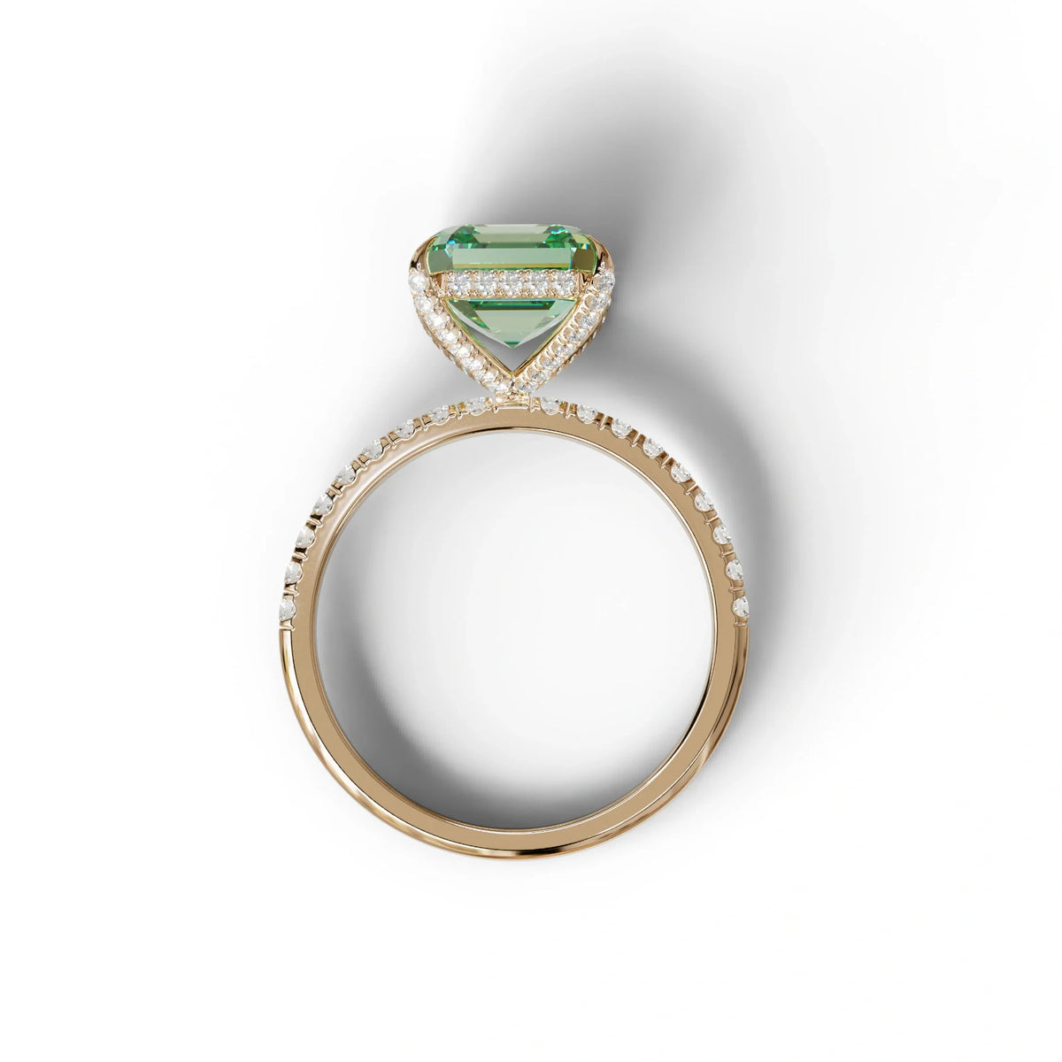 3 Carat Green Asscher Cut Hidden Halo & Pave Lab Grown Diamond Ring