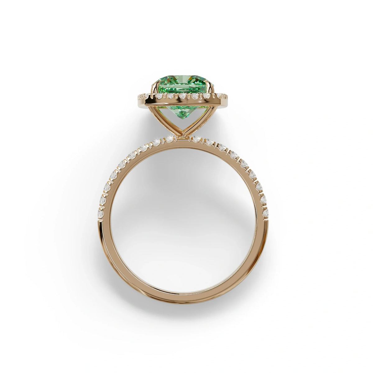 Green Cushion Cut Halo & Pave Lab Grown Diamond Engagement Ring - Rosa