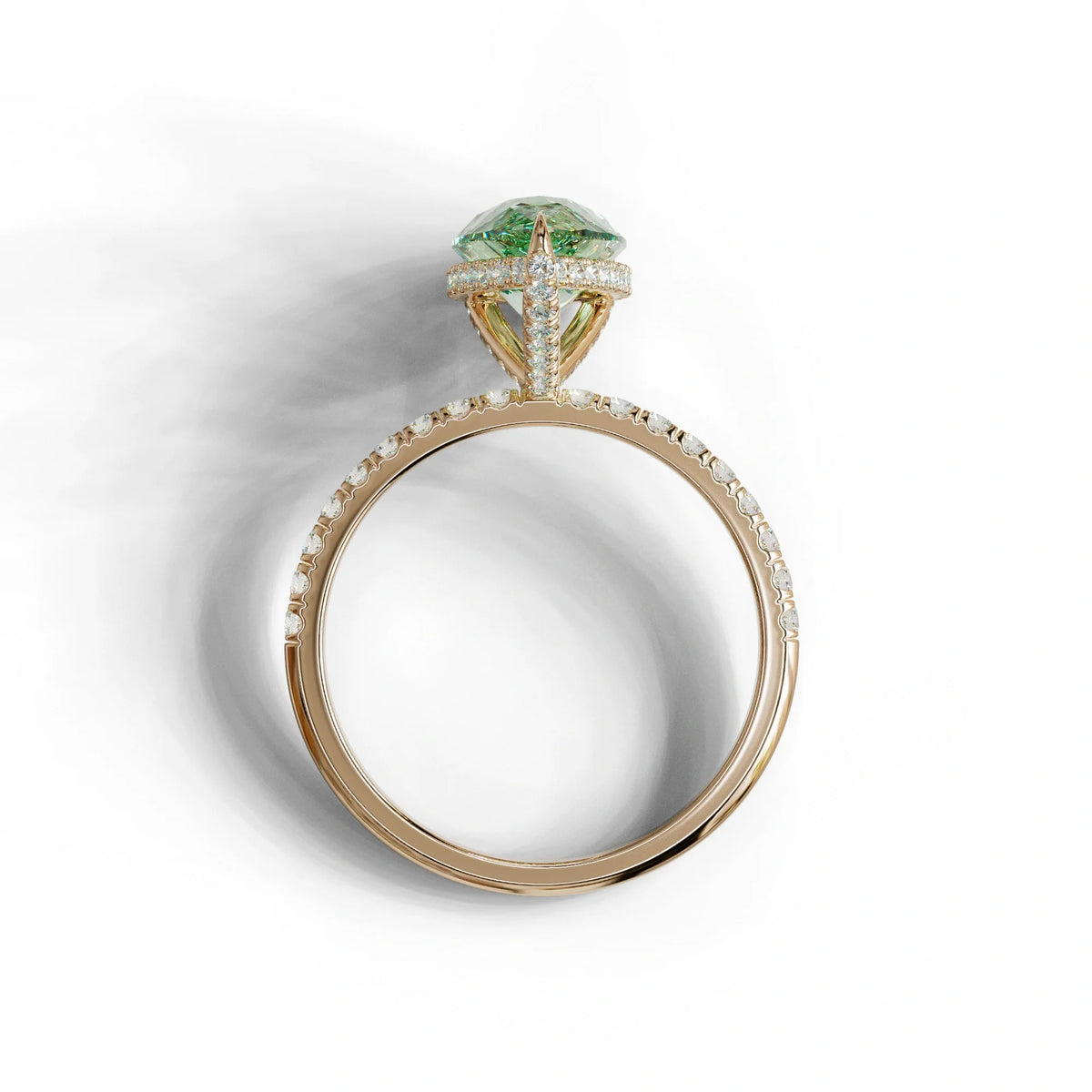 2 Carat Green Pear Cut Hidden Halo & Pave Lab Diamond Ring