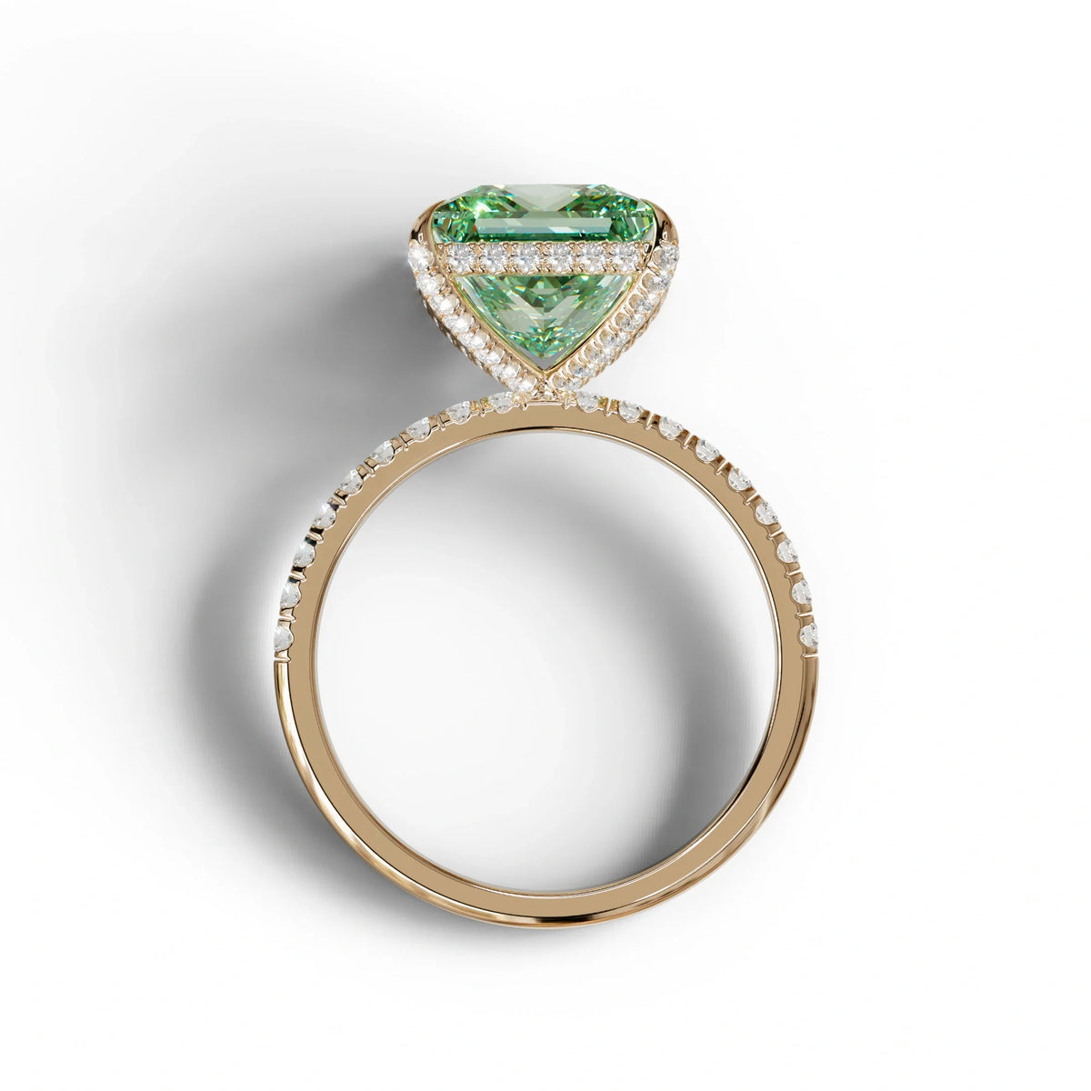 3 Carat Green Princess Cut Hidden Halo & Pave Lab Diamond Ring