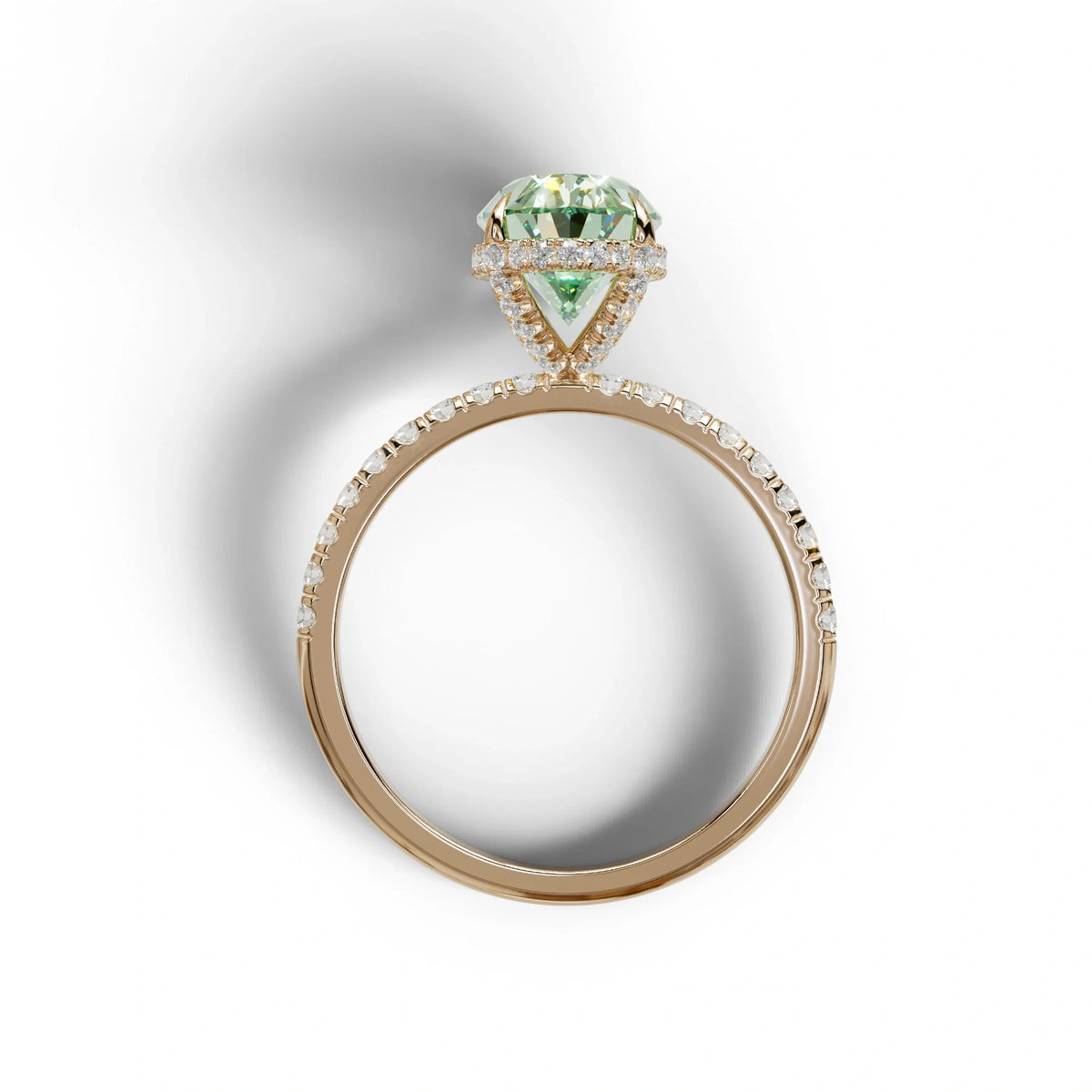 3 Carat Green Oval Cut Hidden Halo & Pave Setting Lab Grown Diamond Ring