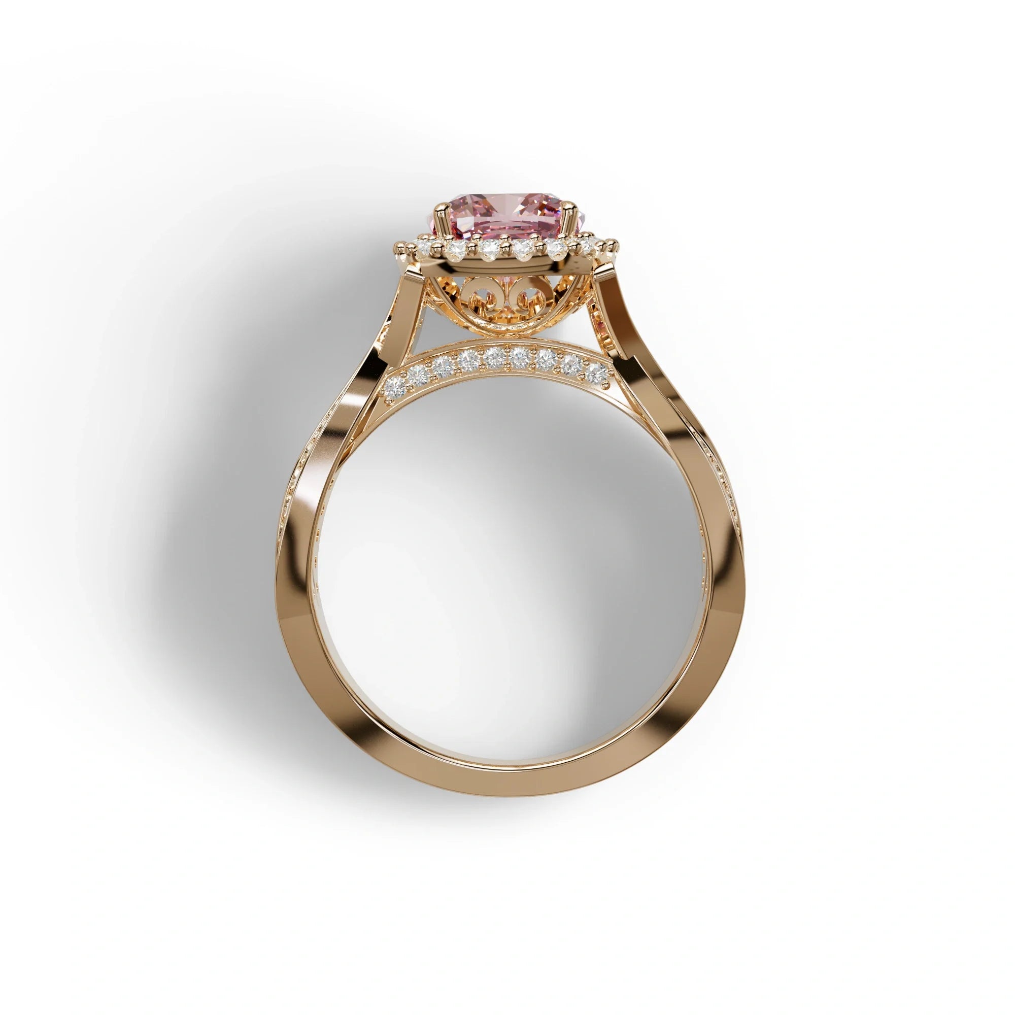 3 Carat Pink Cushion Cut Lab Grown Halo Diamond Engagement Ring - Odessa