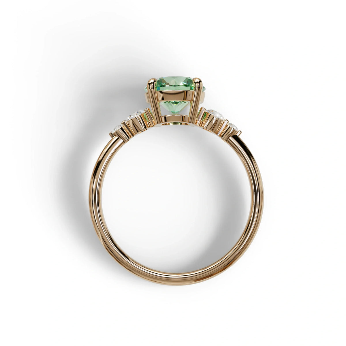 Green Round Three Stone Lab Grown Diamond Engagement Ring - Romance
