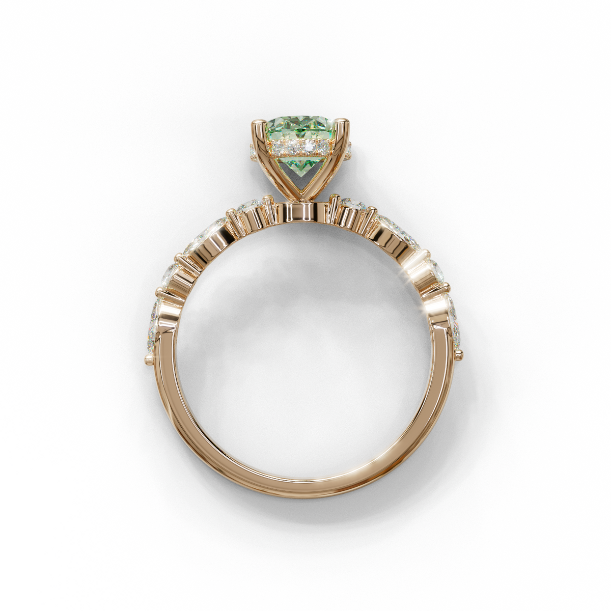 2 Carat Green Oval Cut Hidden Halo & Pave Lab Diamond Ring - Laina