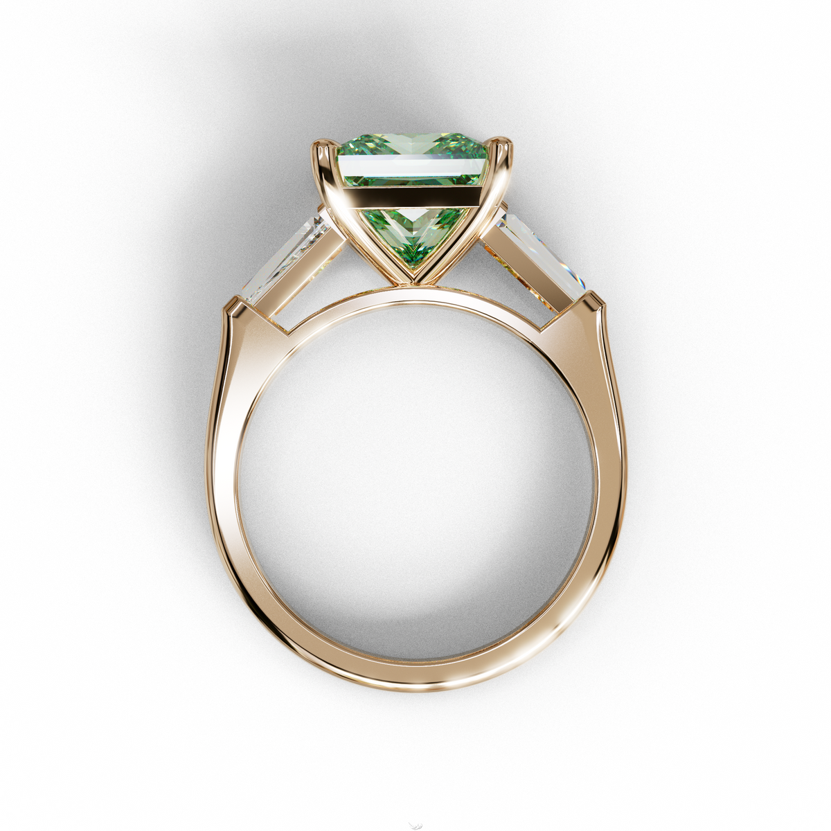 3 Carat Green Princess & Baguette Cut Lab Grown Diamond Ring - Alluring