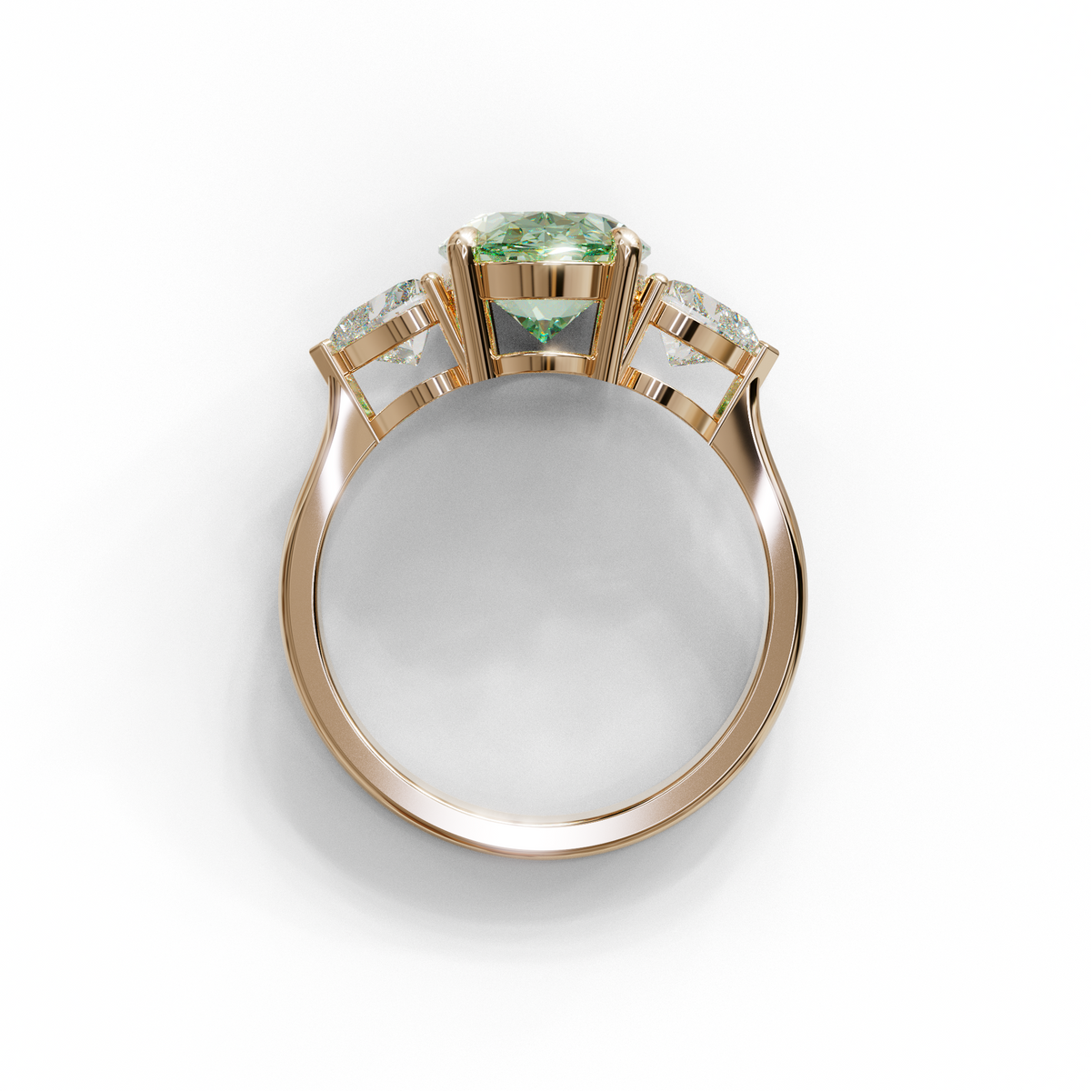 4 Ct Green Oval & Heart Shape 3 Stone Engagement Diamond Ring - Lucid