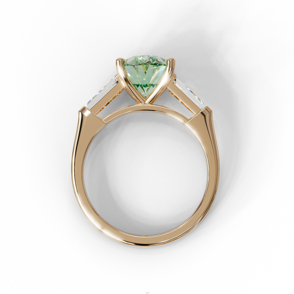 3 Carat Green Oval & Tapered Baguette Lab Grown Diamond Three Stone Engagement Ring
