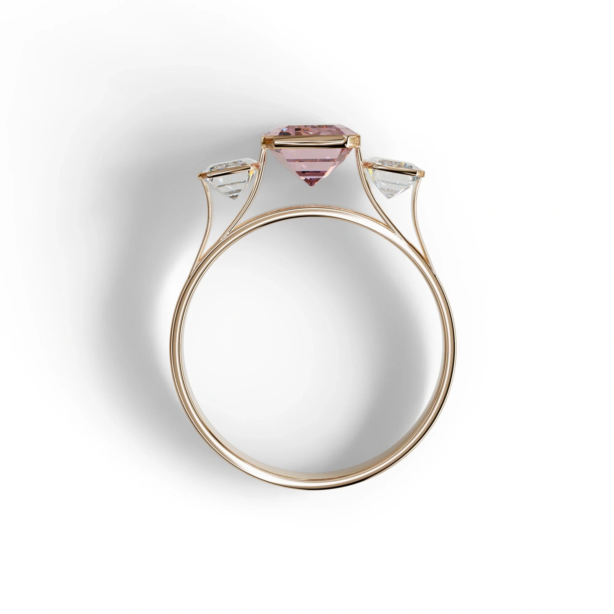 Three Stone 3 carat Emerald cut Pink Lab Grown Diamond Ring - Elaris