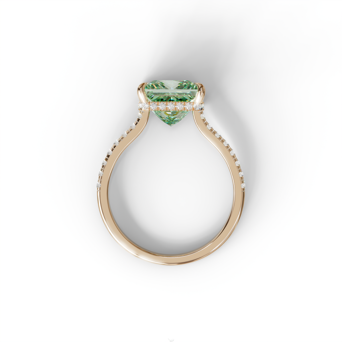 3 Carat Fancy Green Princess Cut Hidden Halo Lab Grown Diamond Engagement Ring