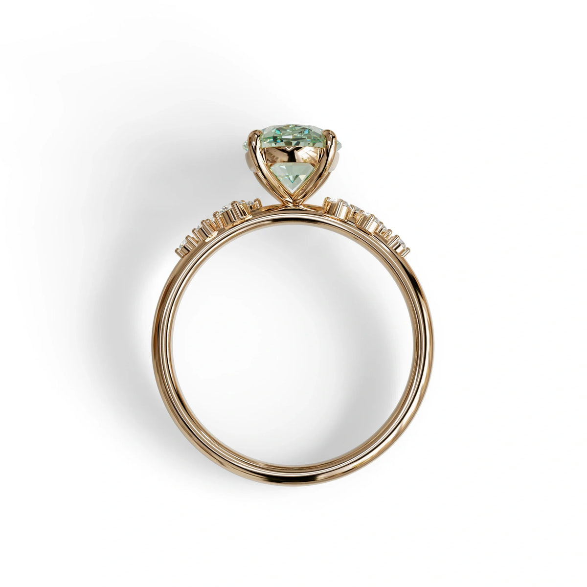 Green Oval Cut Cluster-Vintage Setting Lab Grown Diamond Ring - Celeste Arc