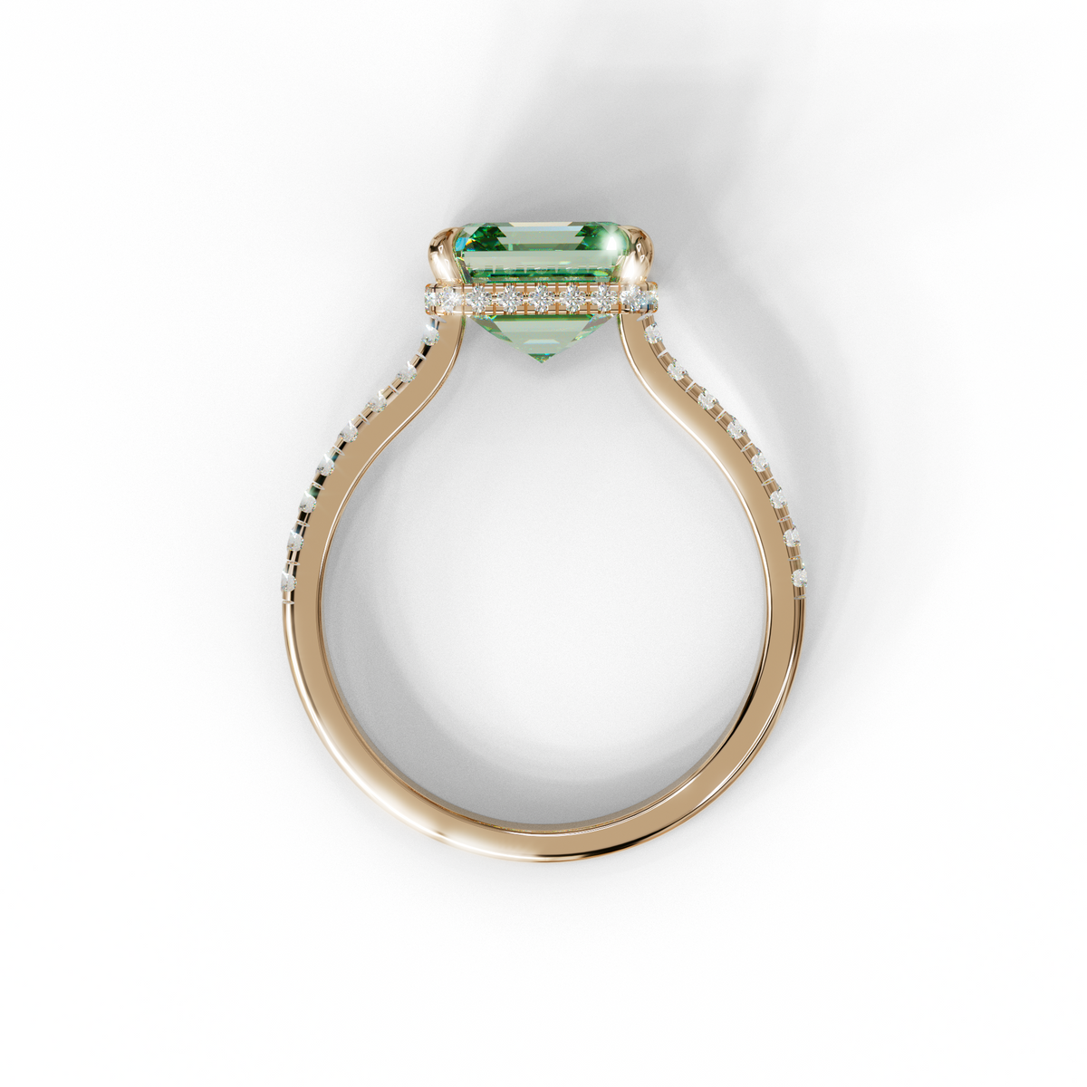 3.5 Carat Green Asscher‑Cut Lab Diamond Engagement Ring with Halo and Pavé Accents