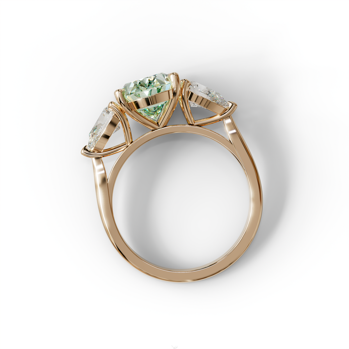 3 Carat Green Oval Lab Grown Diamond Engagement Ring – Three Stone Pear Cut Setting