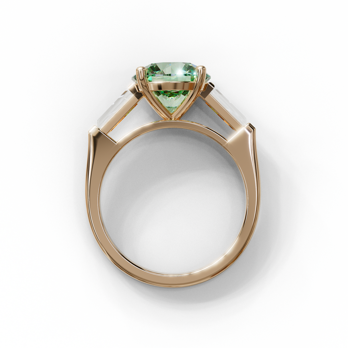 3 Carat Green Round & Tapered Cut Multi Stone Lab Diamond Ring - Reflection