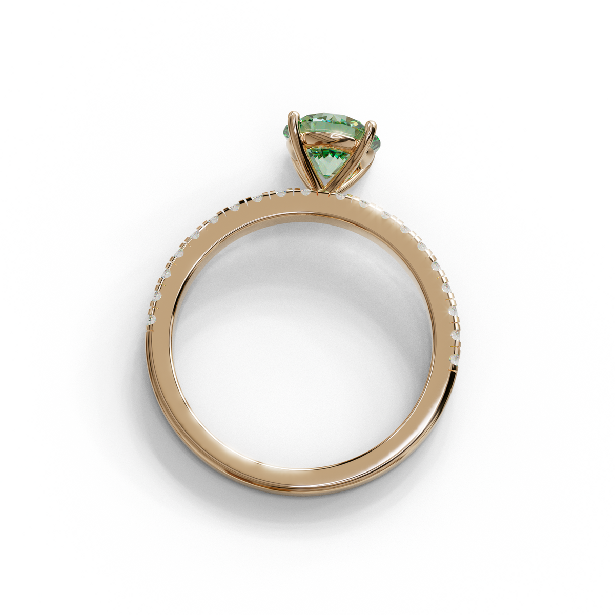 1.5 Carat Green Round Lab Diamond Ring - Classic Pave Set Ring
