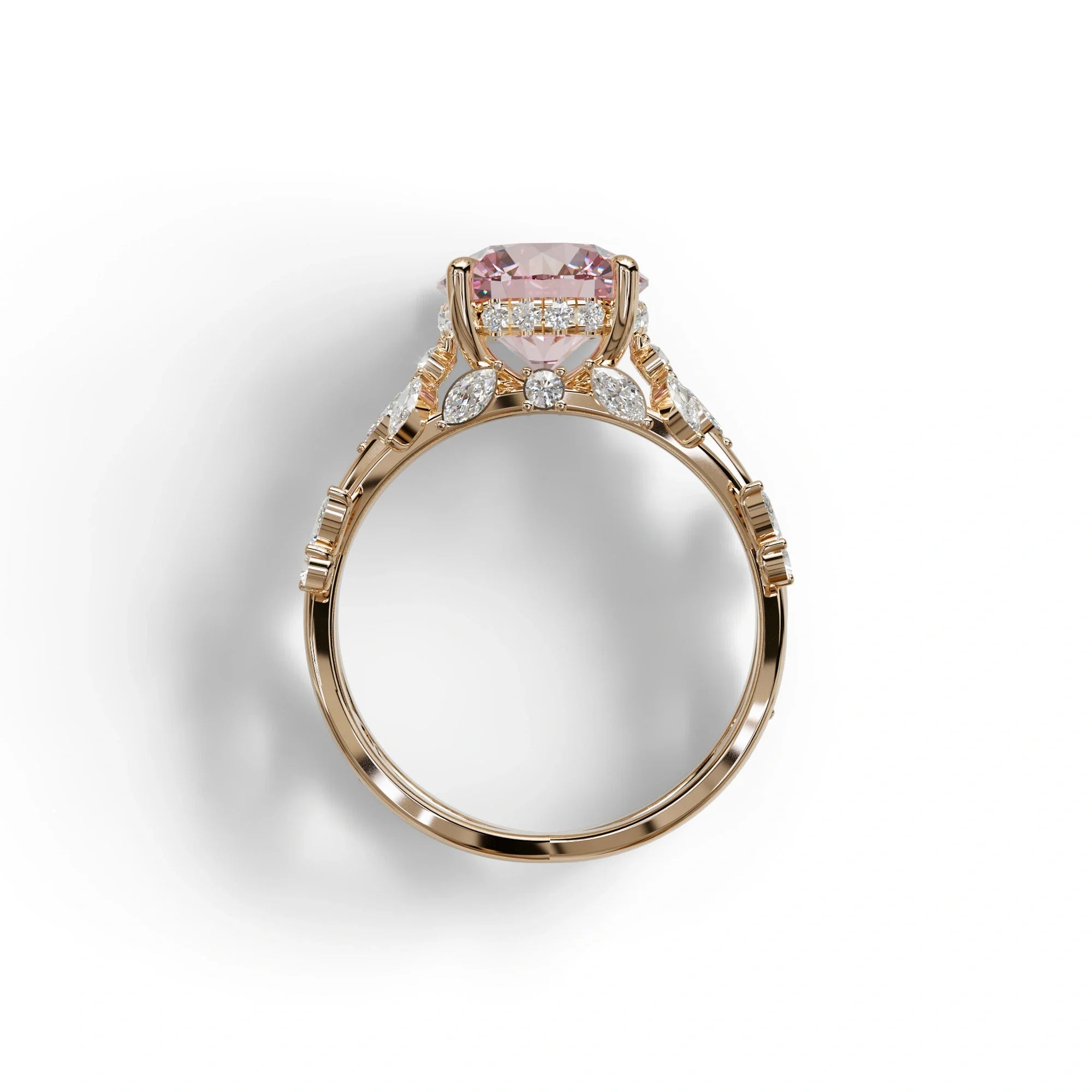Natural Inspired 3 Carat Pink Round Brilliant cut Lab Diamond Engagement Ring - Catalina
