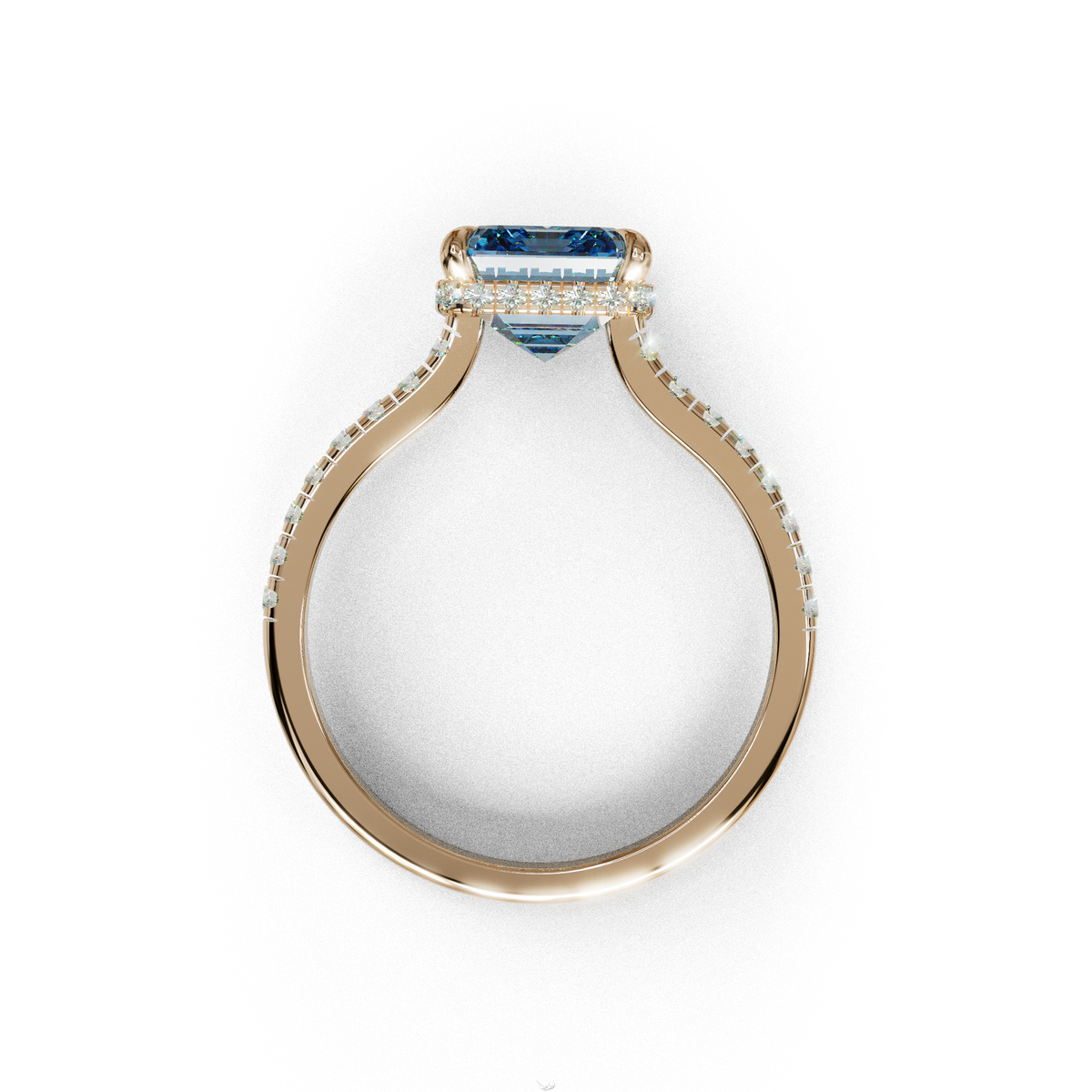 2.5 Ct Blue Emerald Cut Lab Diamond In Hidden Halo & Pave Setting Ring - Siena