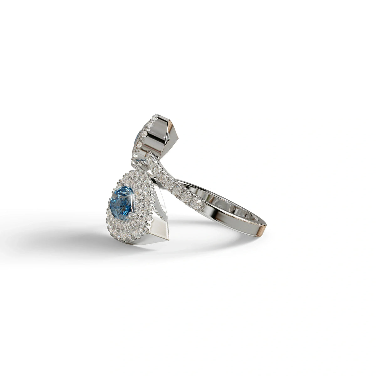 2 Carat Blue Pear Cut Halo & Pave Lab Grown Diamond Ring - Ahurissant