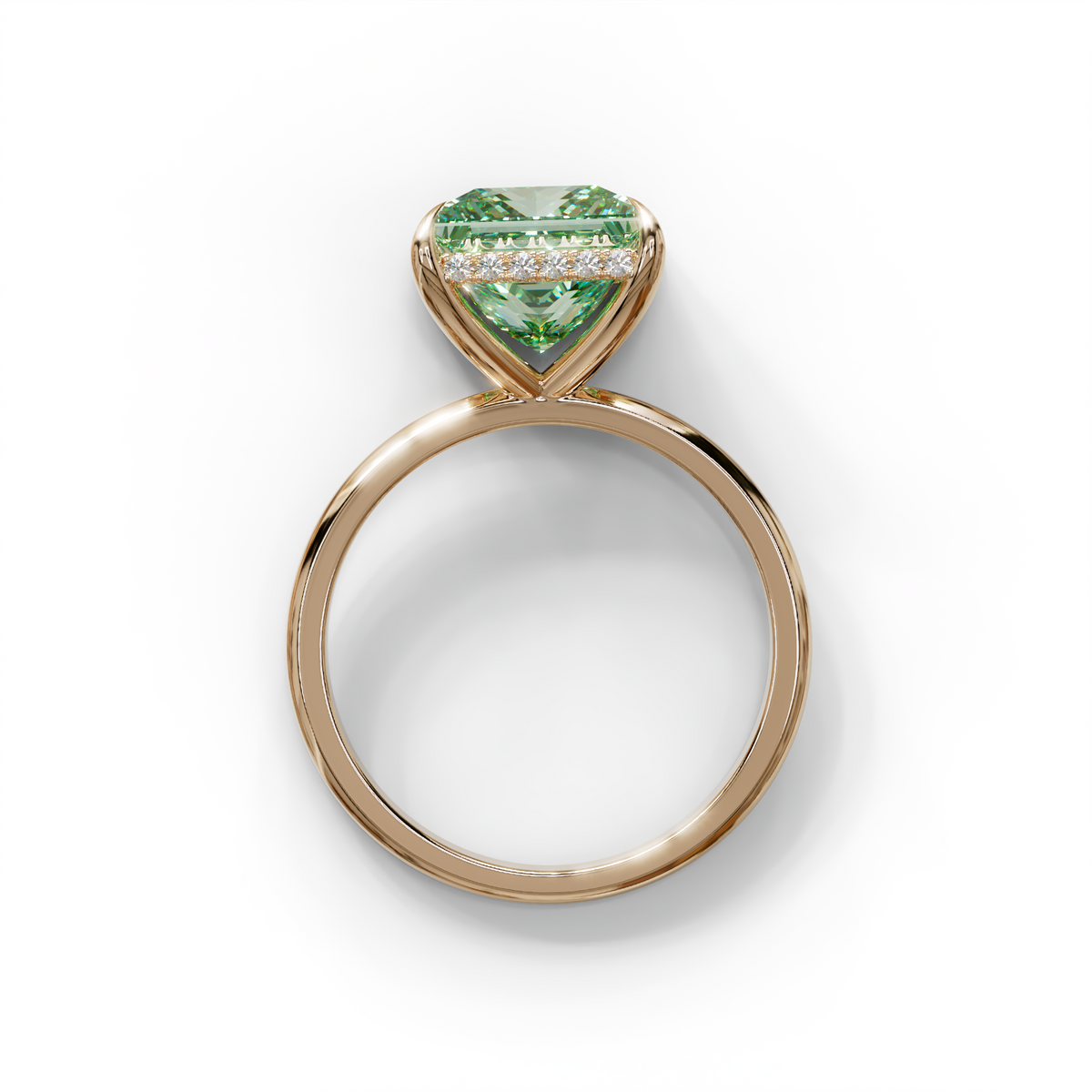 3 Carat Princess Cut Green Lab Diamond Hidden Halo Engagement Ring
