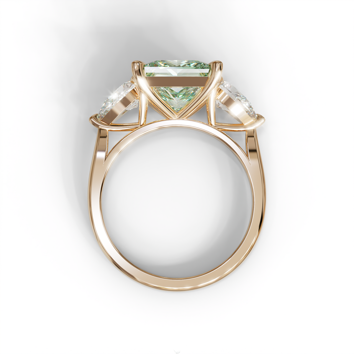 3 Carat Green Princess Cut Lab Diamond In 3 Stones Claw Prongs Setting Ring