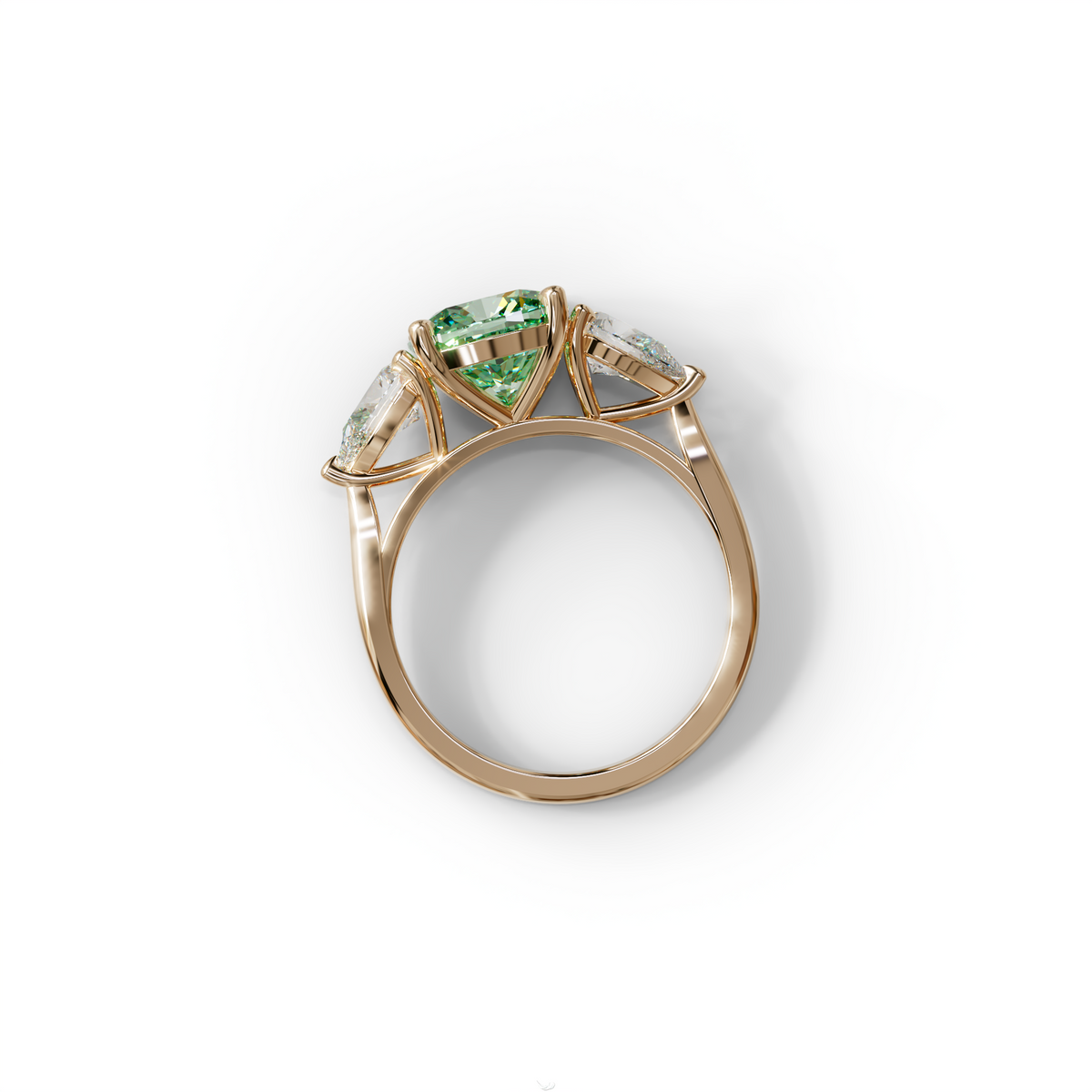 3 Ct Green Cushion Cut Lab Diamond In 3 Stones Claw Prongs Setting Ring
