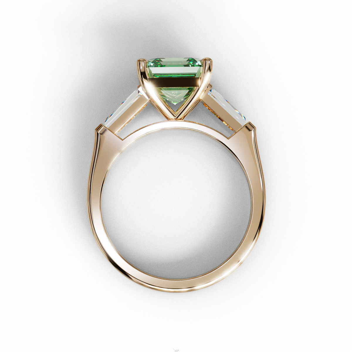 3 Carat Green Asscher & Baguette Cut Multi Stone Lab Diamond Ring - Brillante