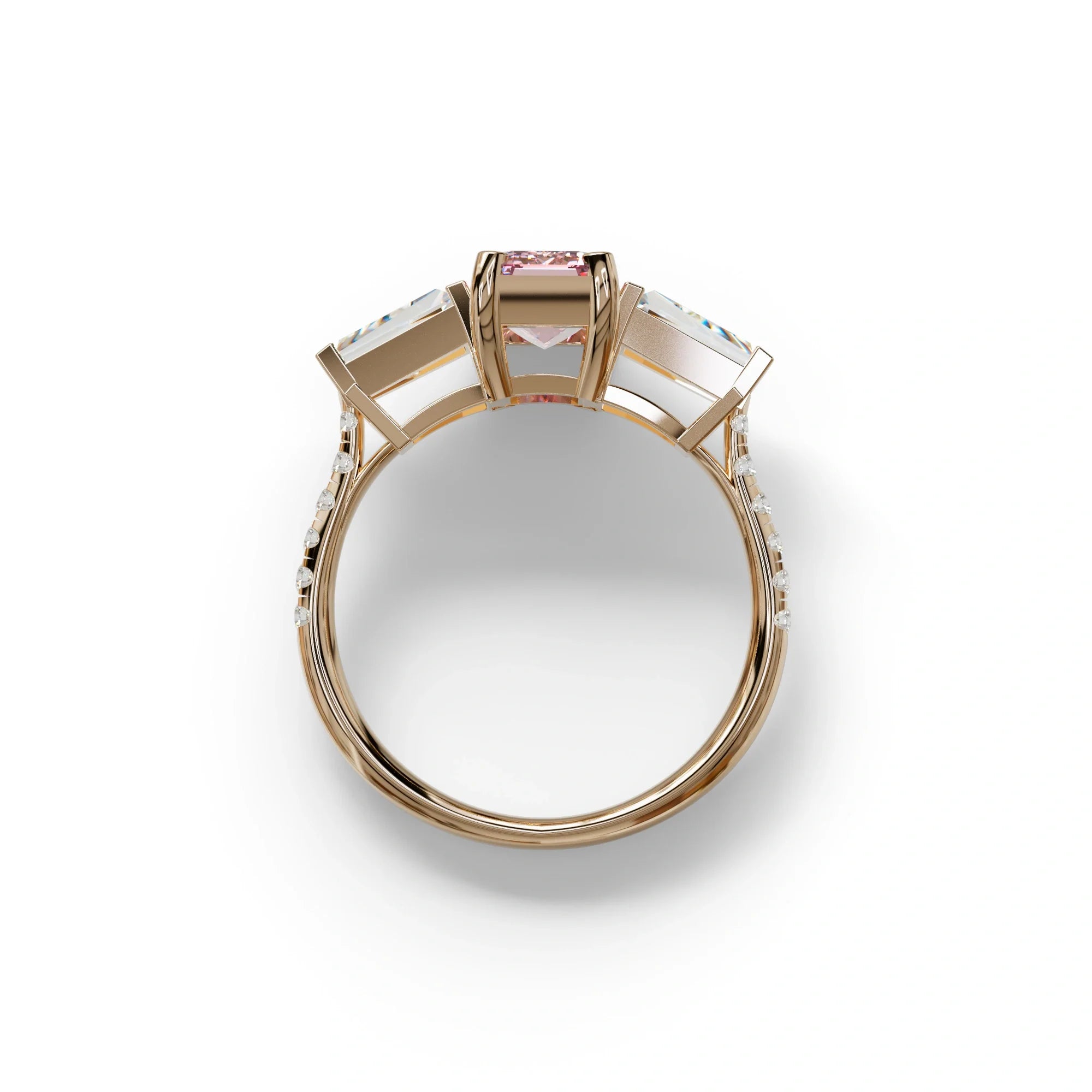 1.50 Carat Pink Emerald with Tapered Cut Lab Grown Diamond Ring - Libra