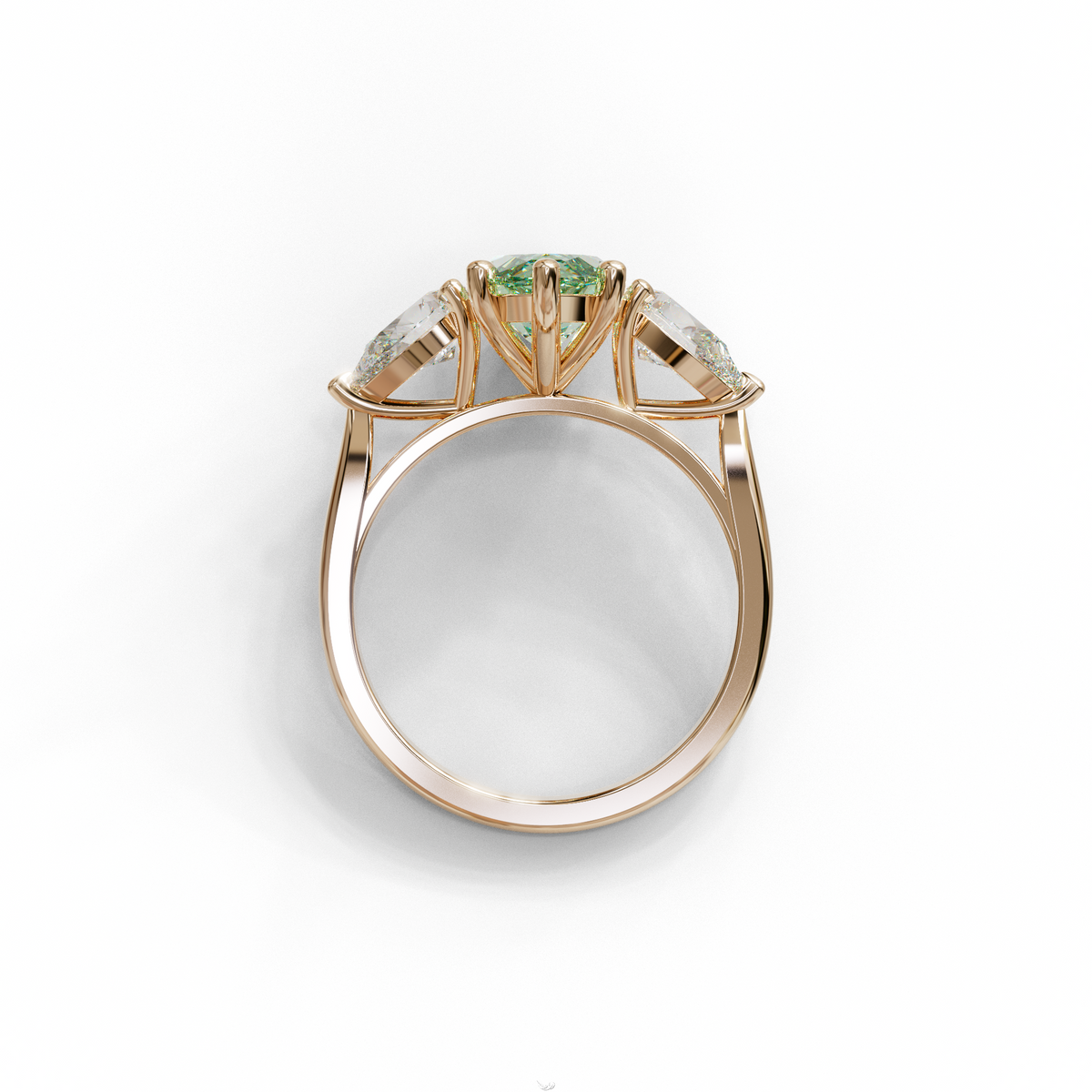 3 Carat Fancy Green Marquise & Pear Cut Three Stone Lab Grown Diamond Engagement Ring