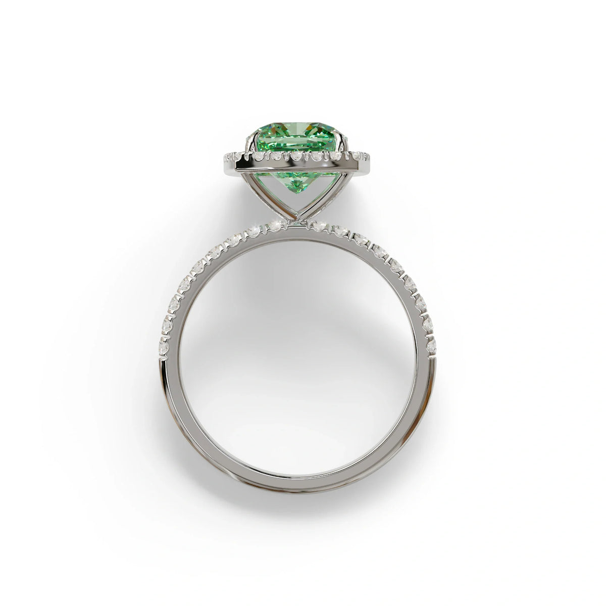 Green Cushion Cut Halo & Pave Lab Grown Diamond Engagement Ring - Rosa