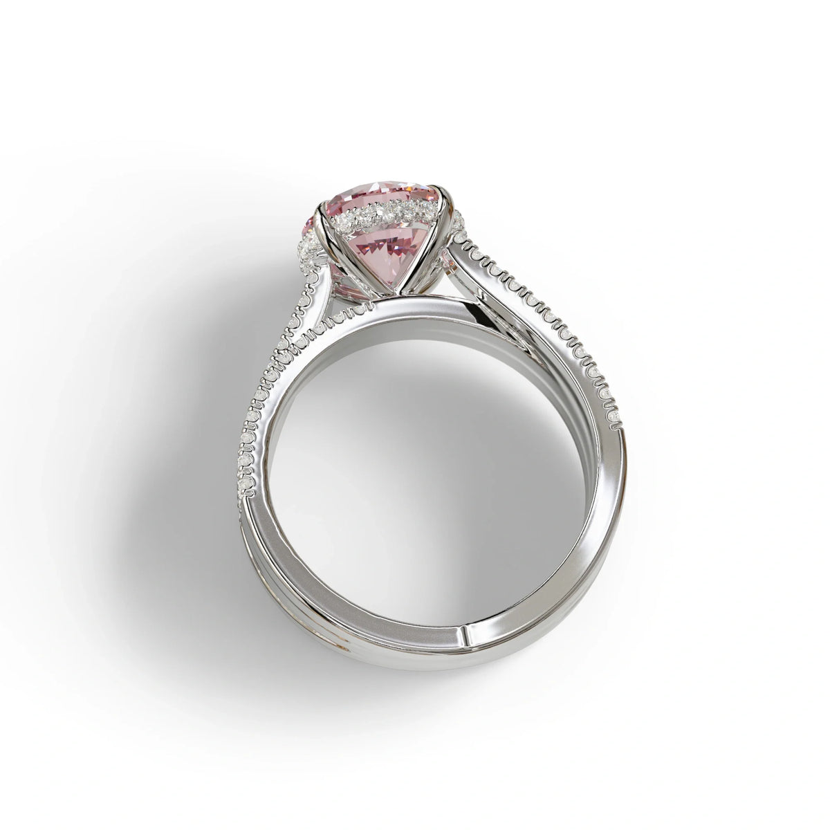 2 Carat Pink Round Cut Hidden Halo Lab & Pave Lab Diamond Ring - Je t’aime