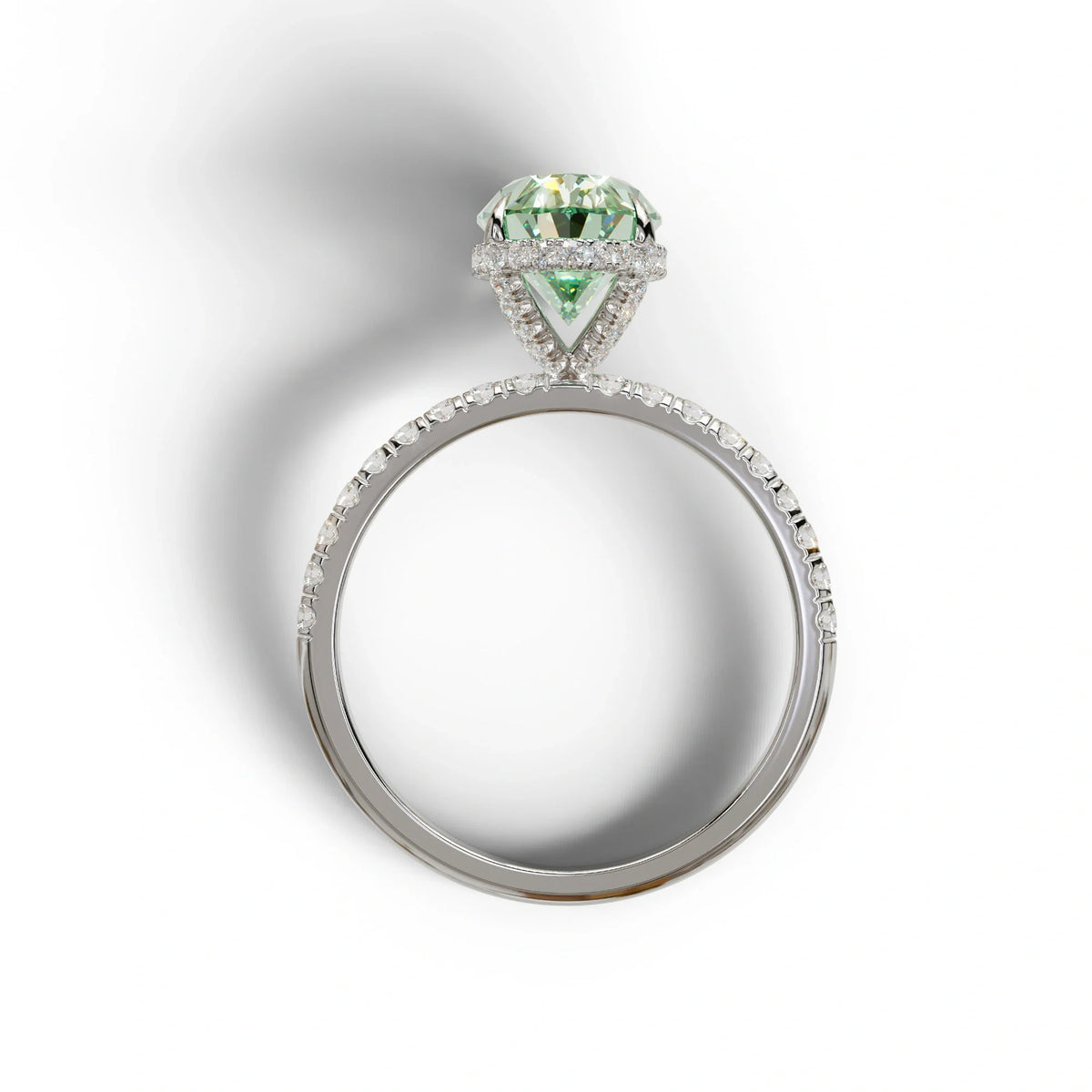 3 Carat Green Oval Cut Hidden Halo & Pave Setting Lab Grown Diamond Ring