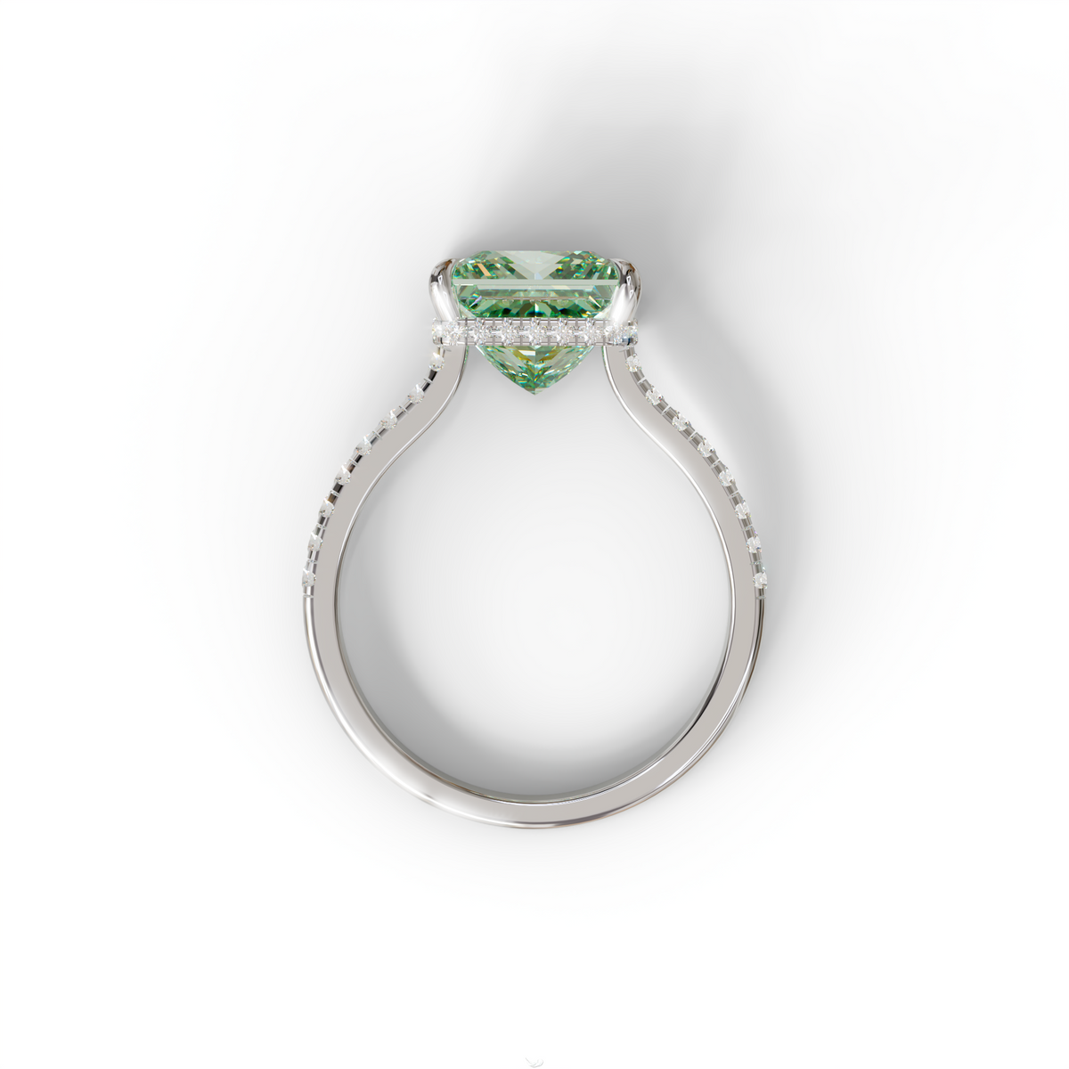 3 Carat Fancy Green Princess Cut Hidden Halo Lab Grown Diamond Engagement Ring